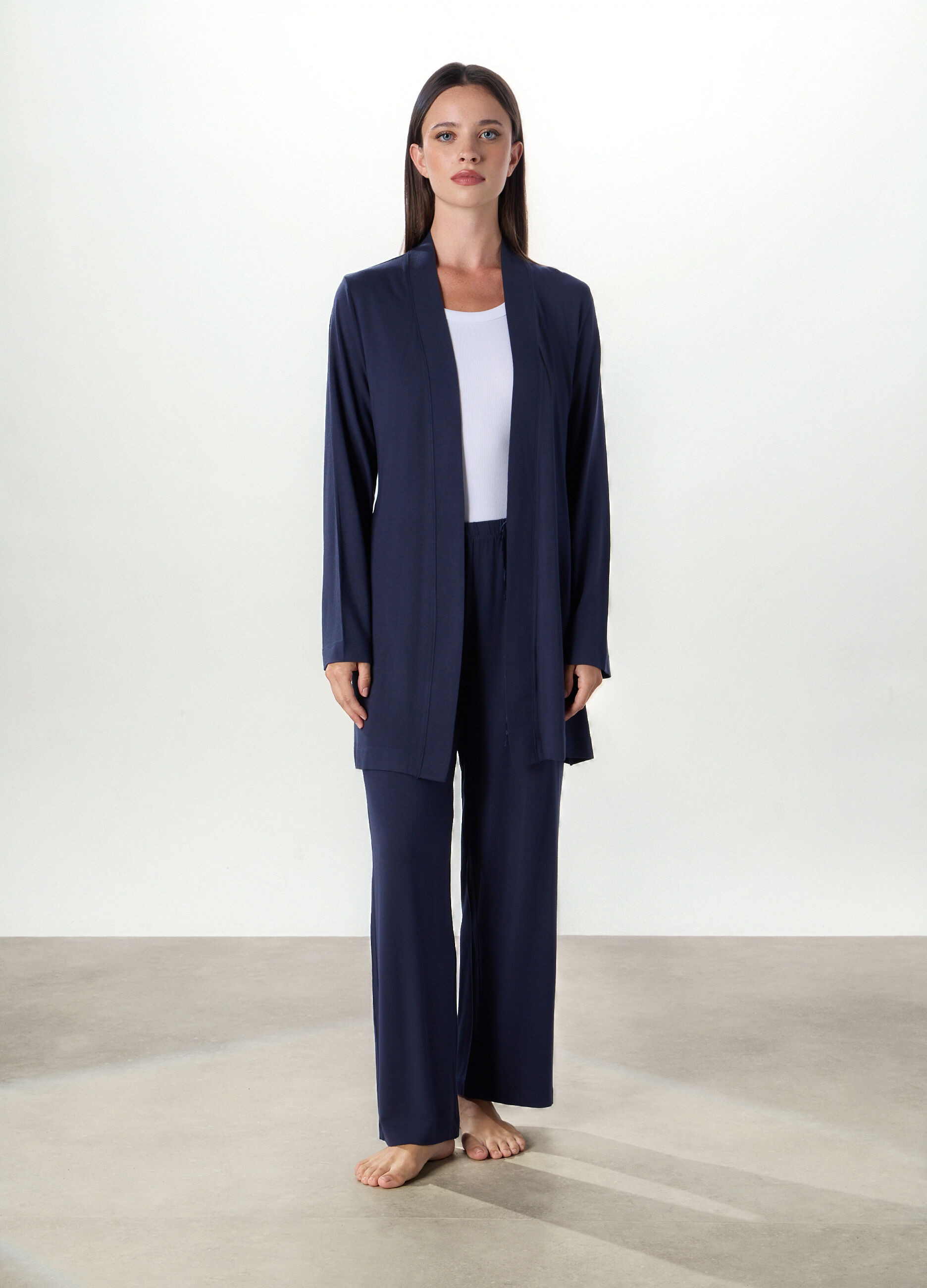 Vestaglia pigiama in modal stretch tinta unita donna_0