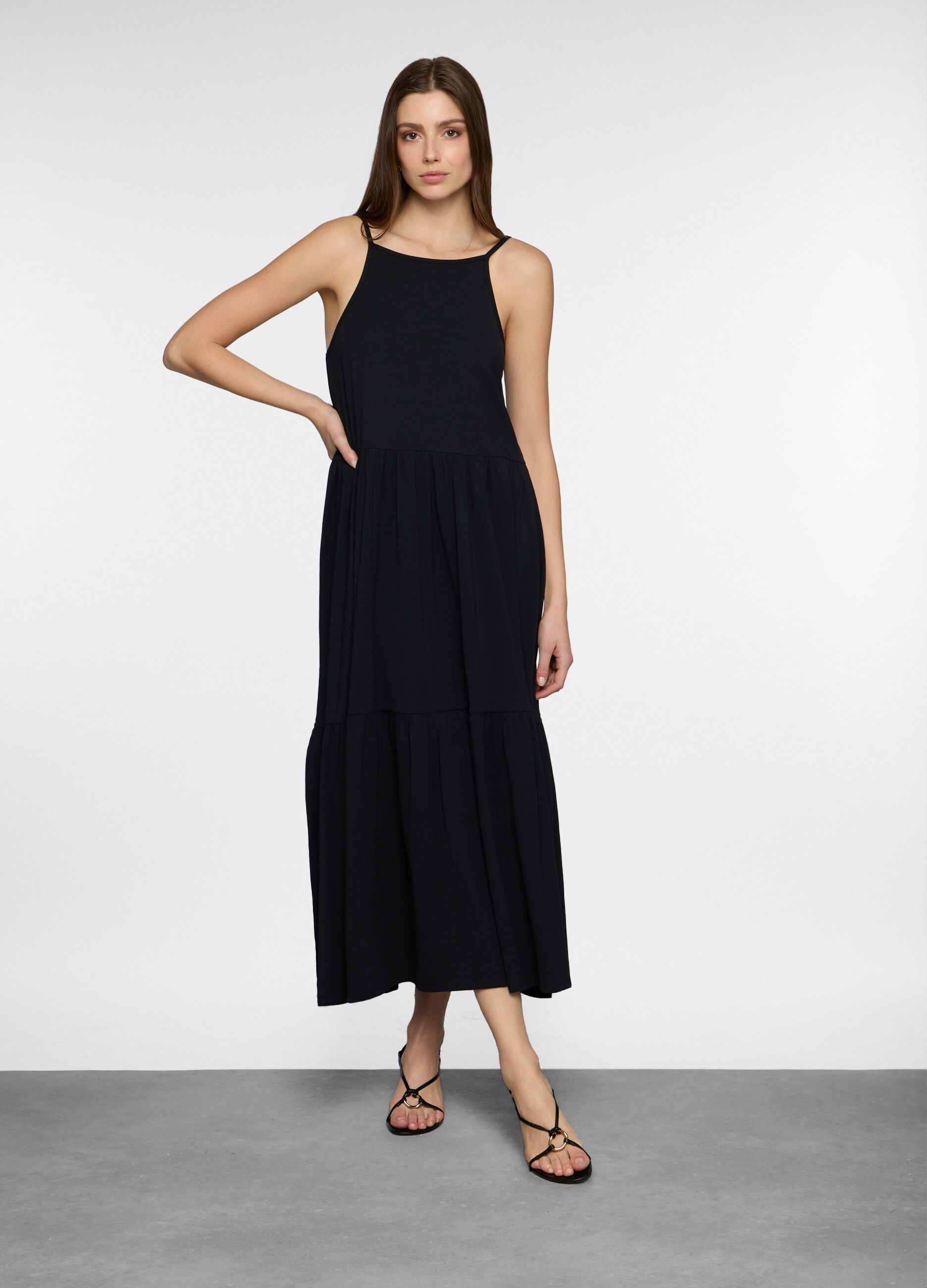 Abito lungo a balze in jersey stretch donna_0