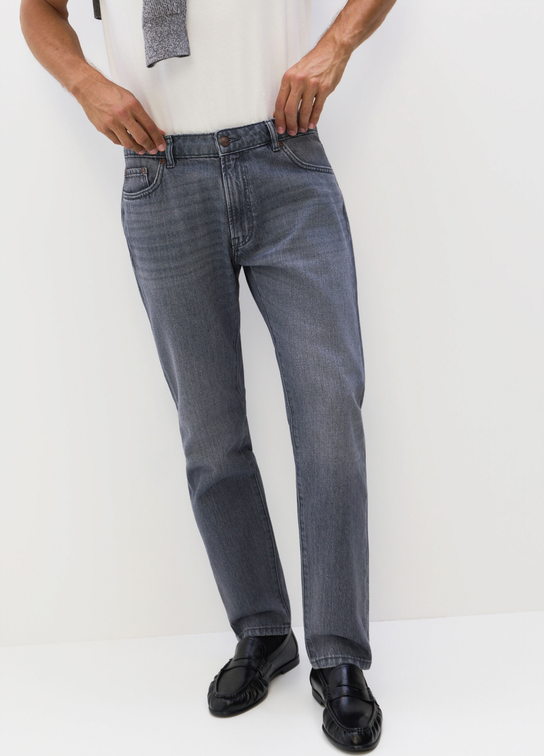 Jeans regular fit in denim di cotone m&eacute;lange uomo_3