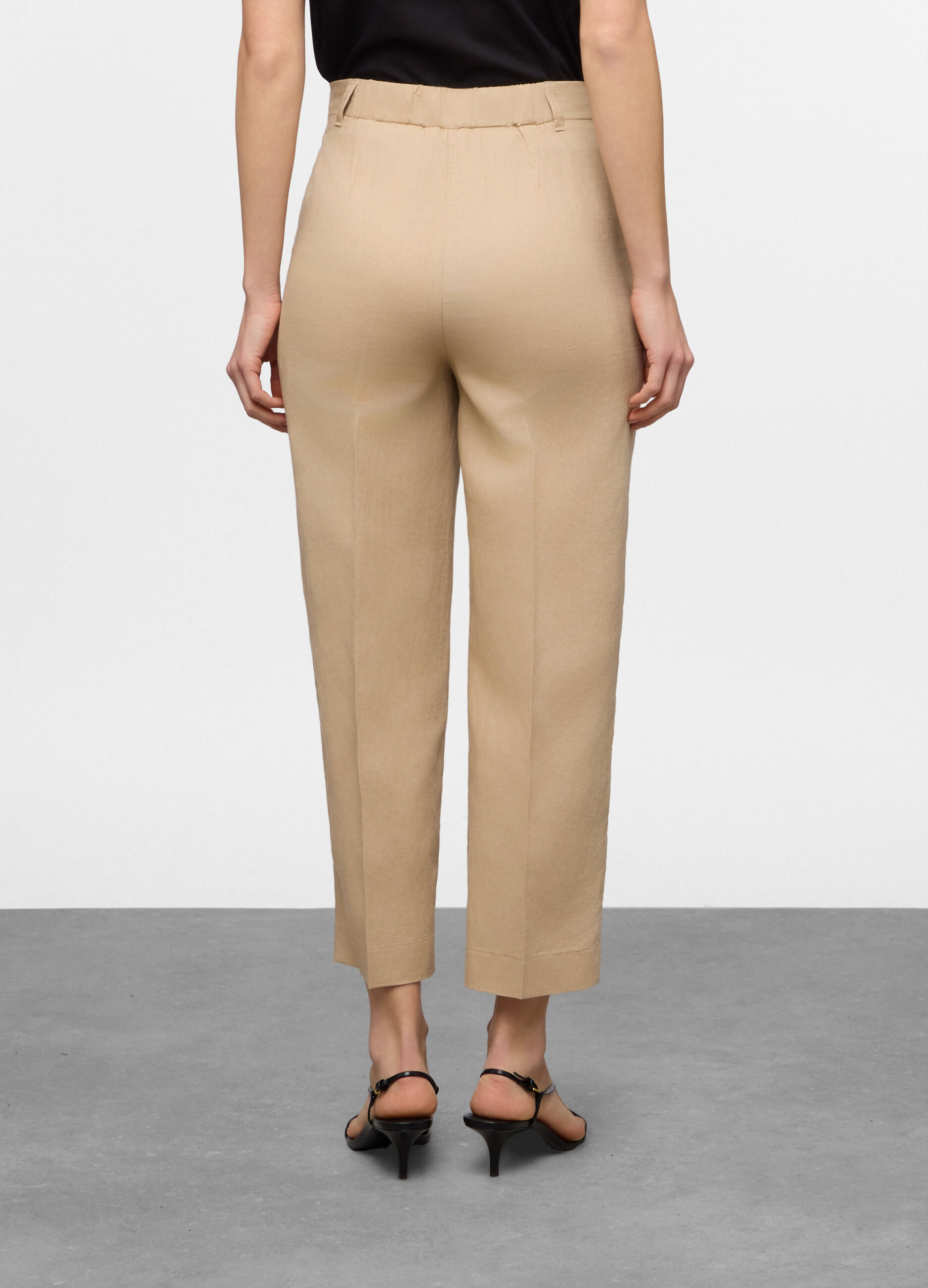 Pantaloni fit regular misto lino donna_1