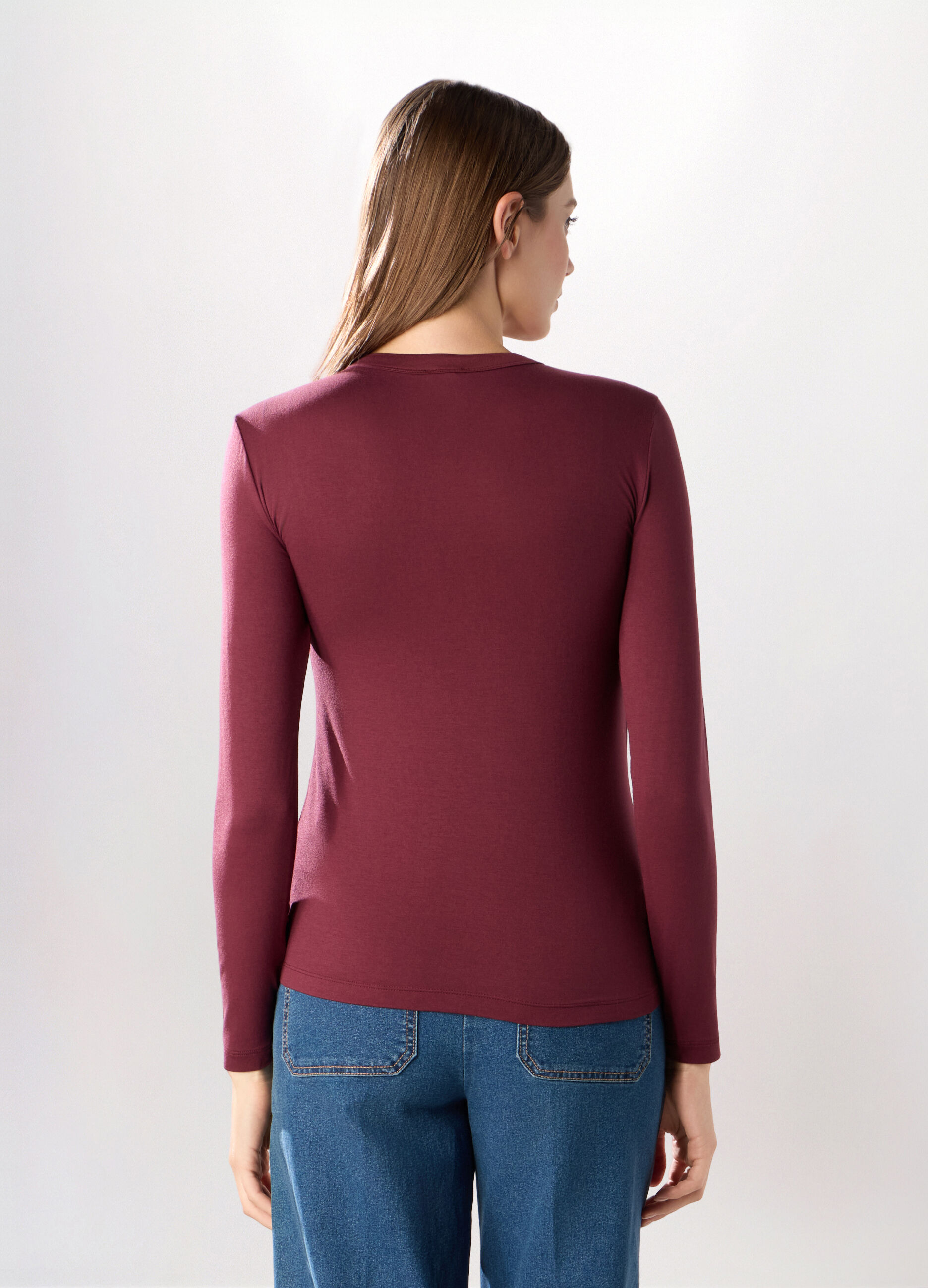 T-shirt a maniche lunghe tinta unita donna_1
