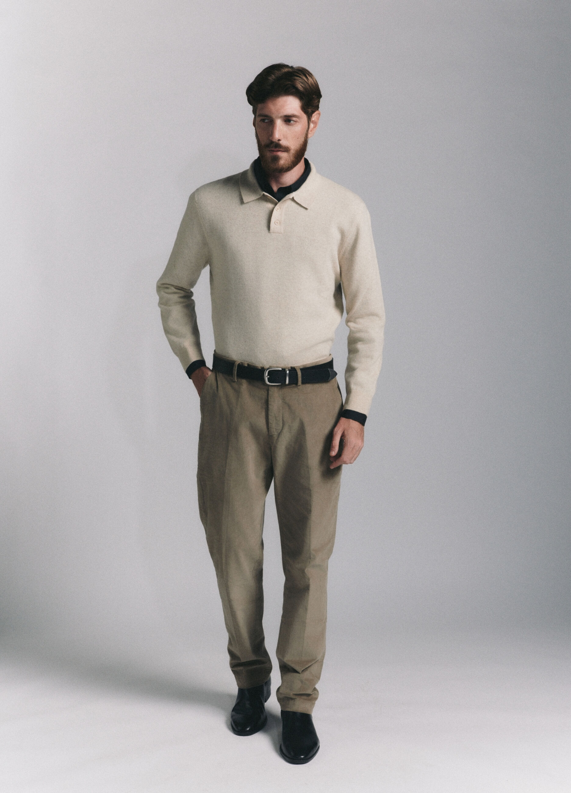 Polo a maniche lunghe in maglia di lambswool uomo_0