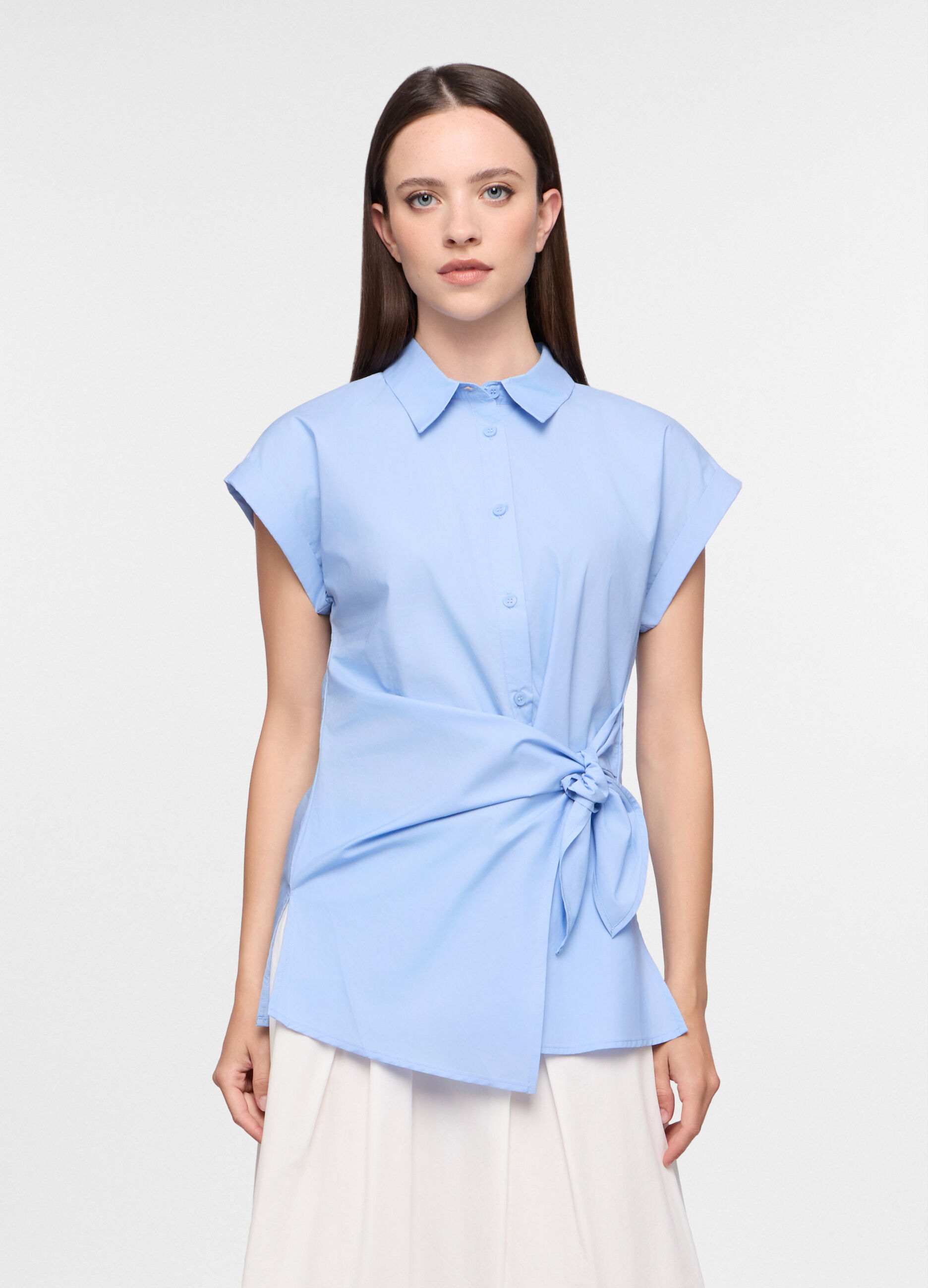 Camicia Fit Slim con colletto alla francese in puro cotone donna_0