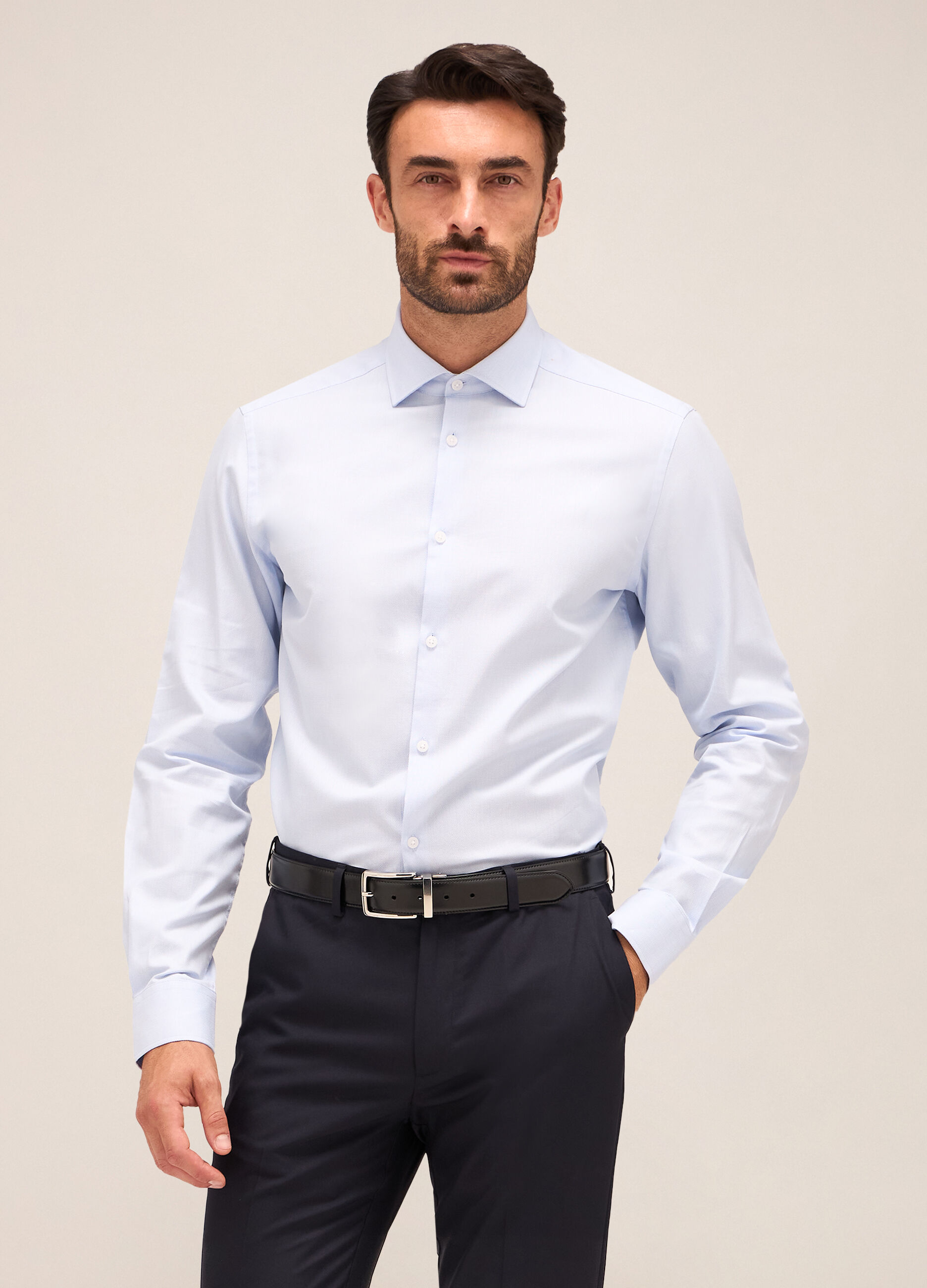 Camicia slim fit colletto francese in cotone uomo_0