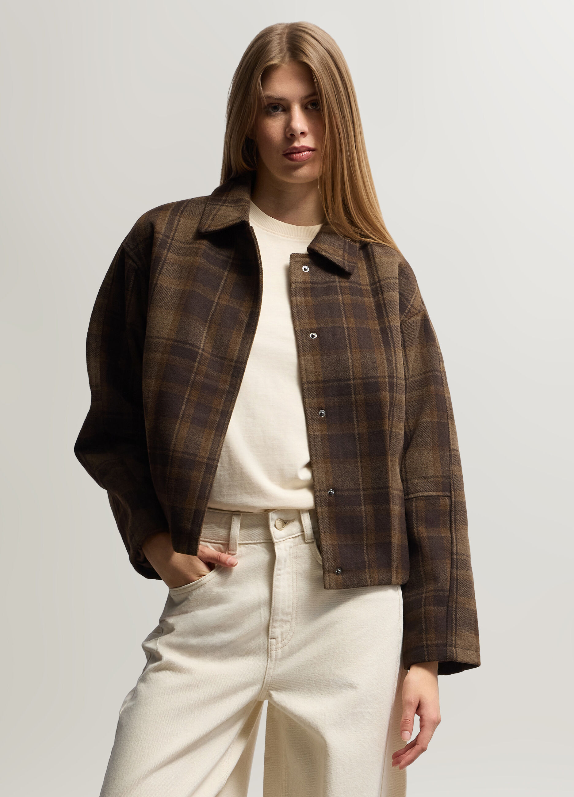Cappotto corto a quadri donna_0
