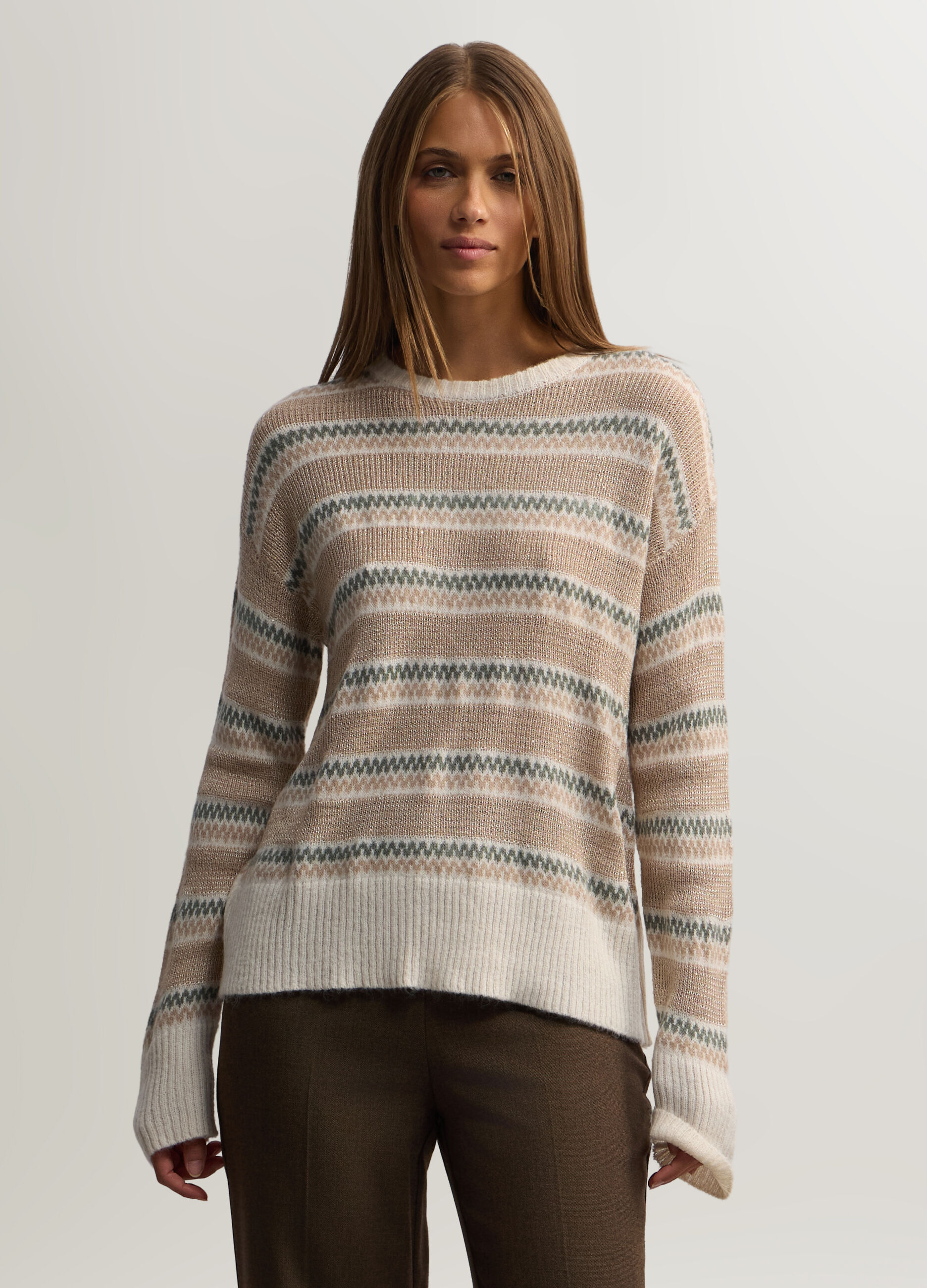 Pullover girocollo in maglia rasata donna