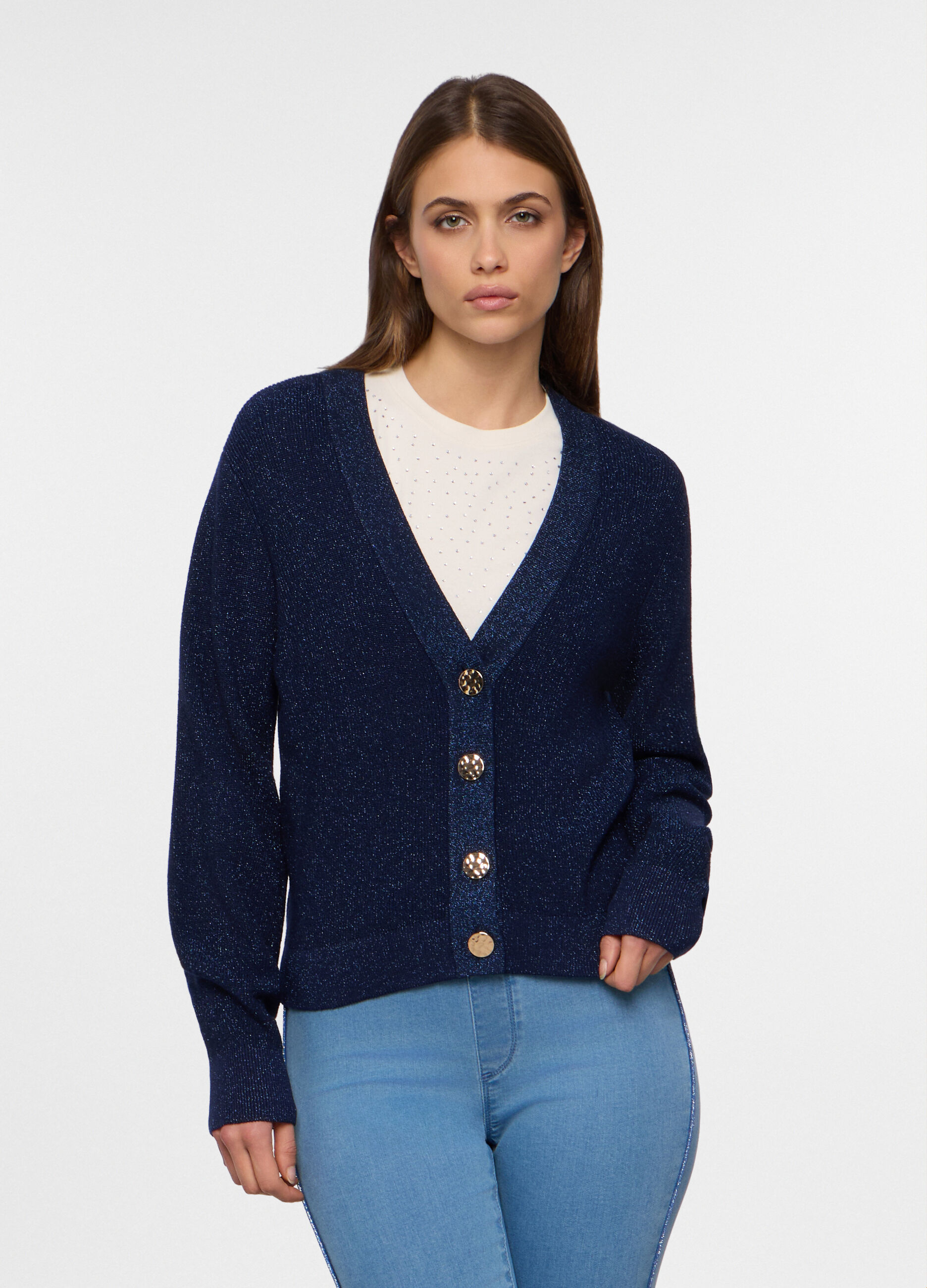 Cardigan con scollo a V operato donna_0