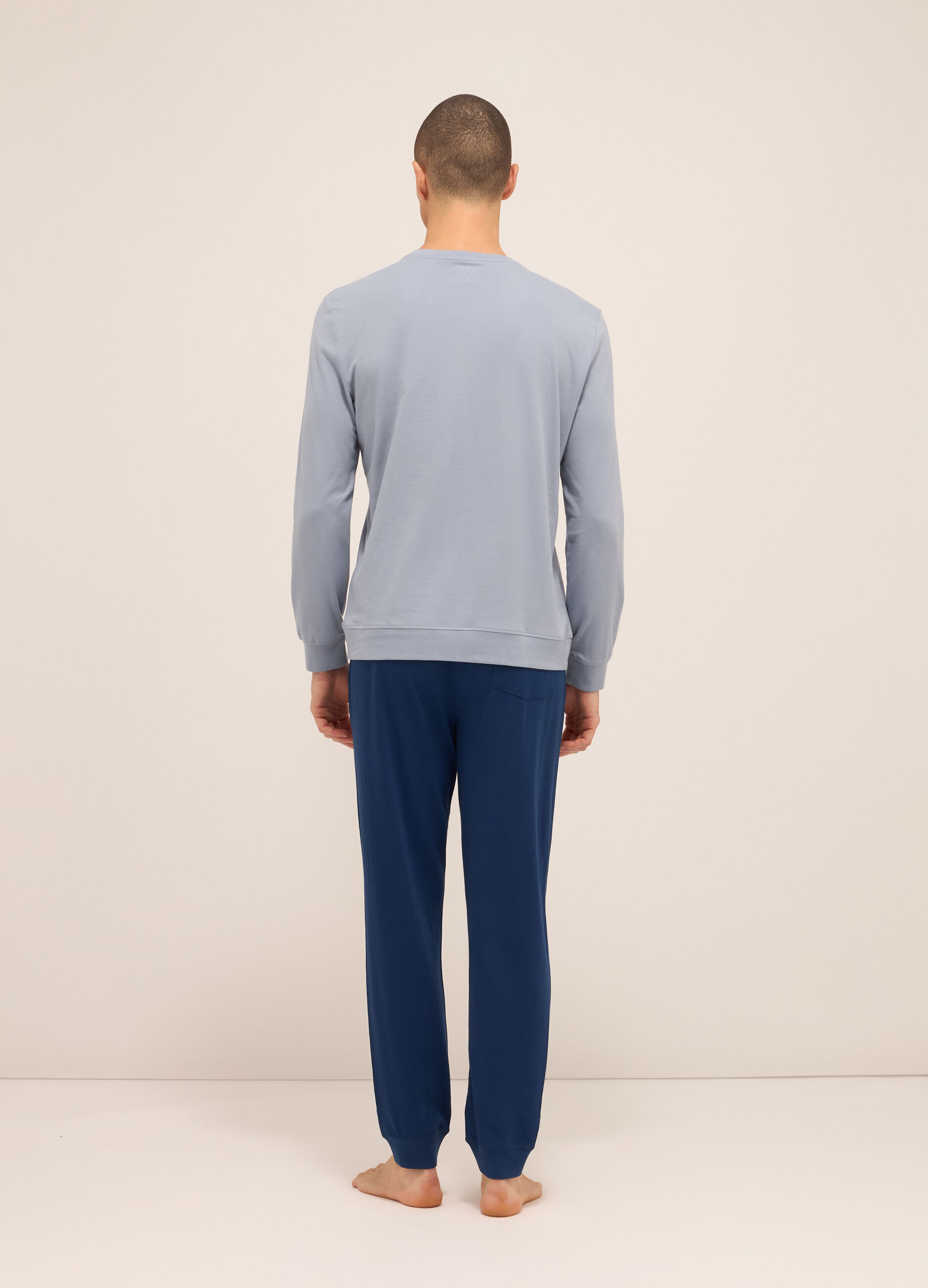 Maglia del pigiama a serafino in jersey di cotone uomo_1