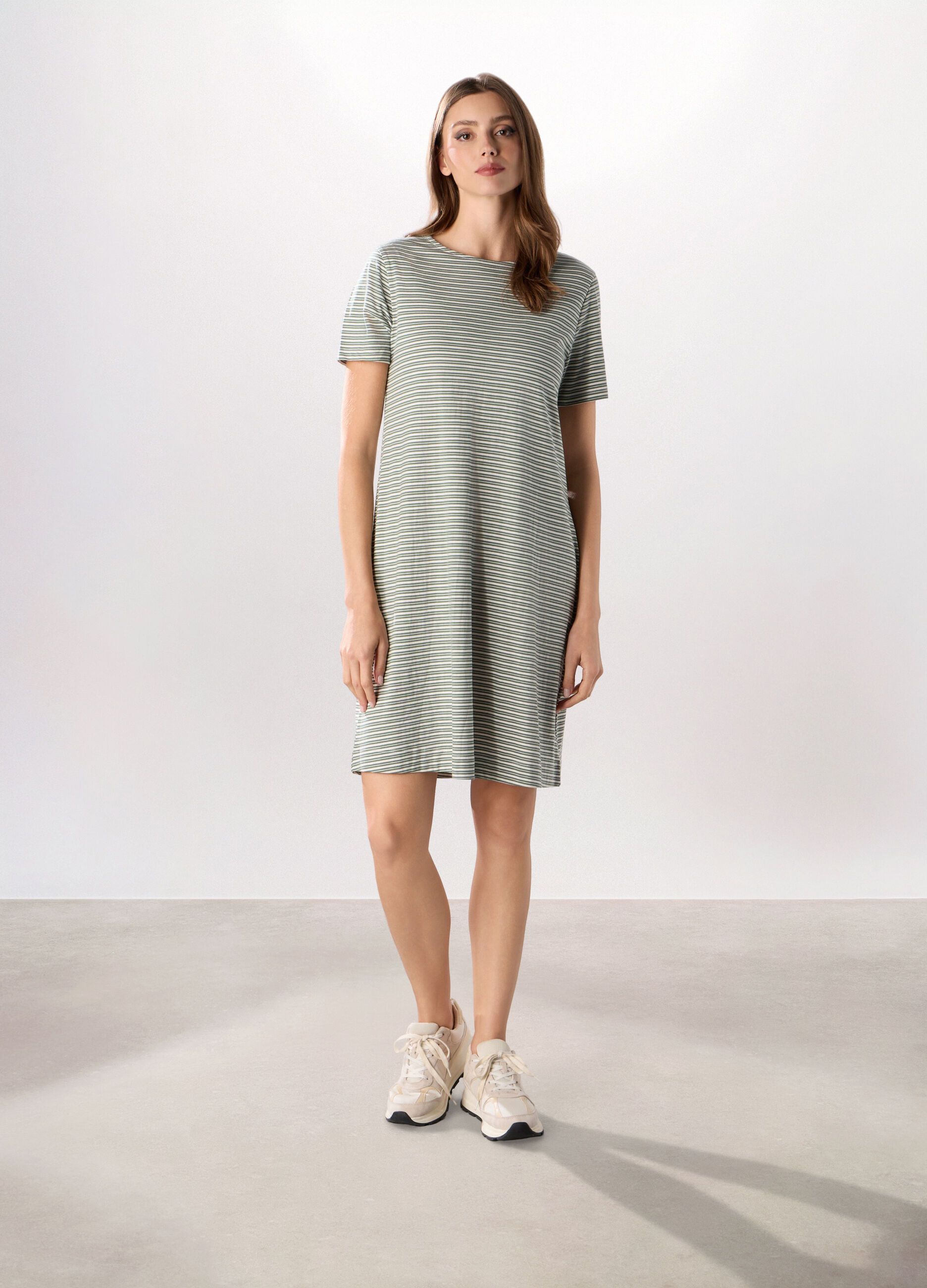 Vestito corto misto cotone a righe donna_0