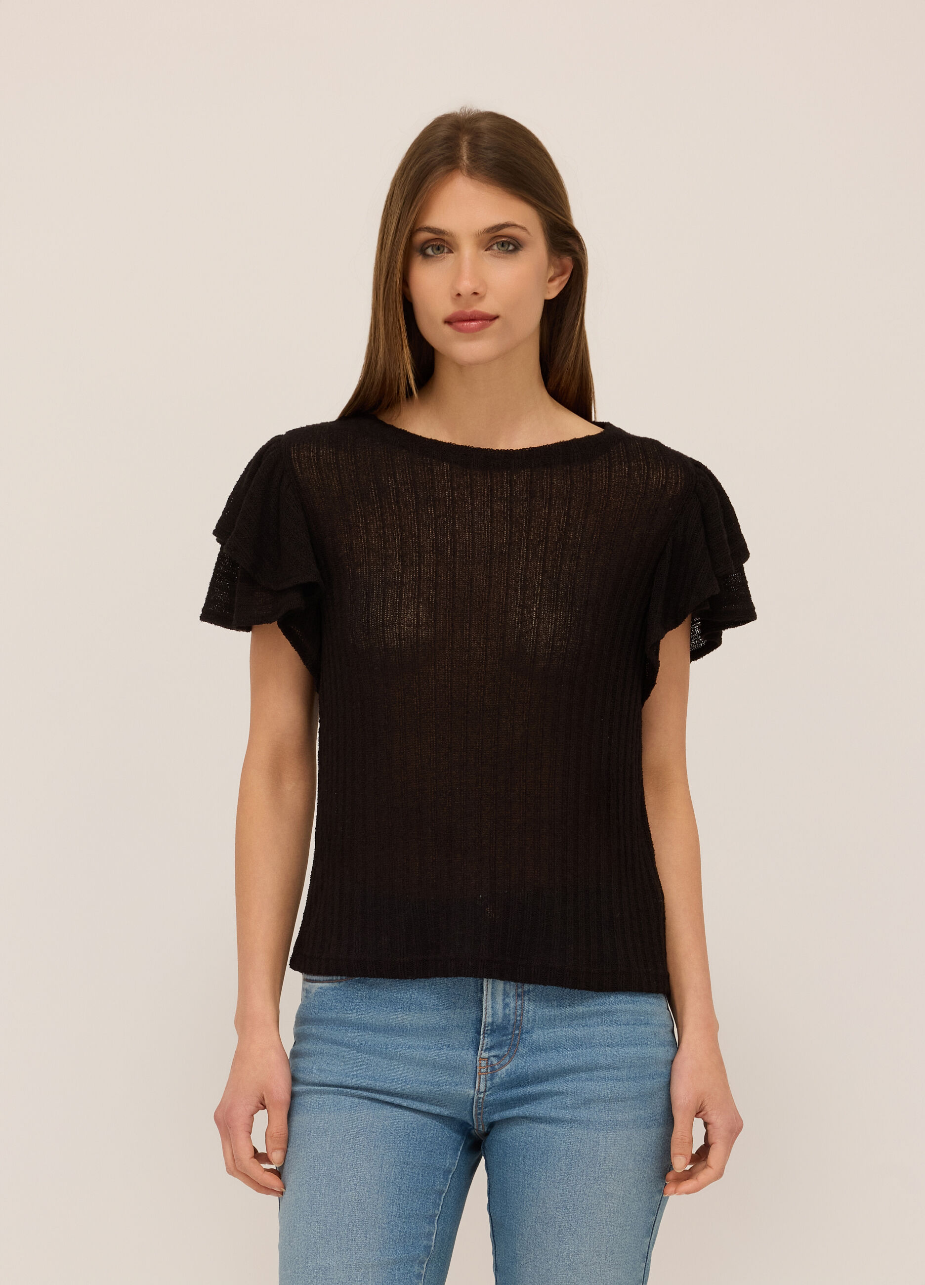 T-shirt in costina con rouches donna_0