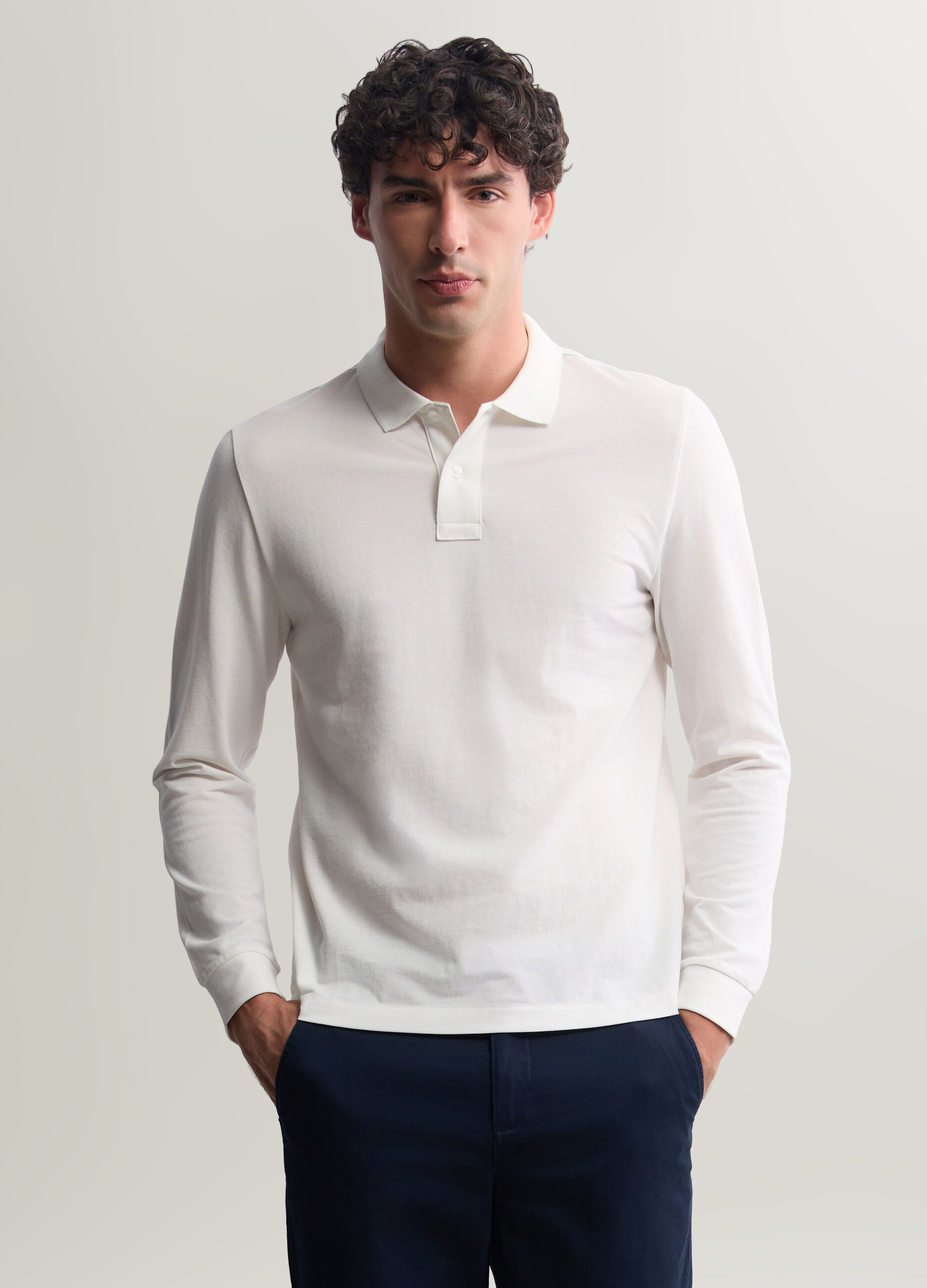 Polo a maniche lunghe in piquet di cotone uomo_0