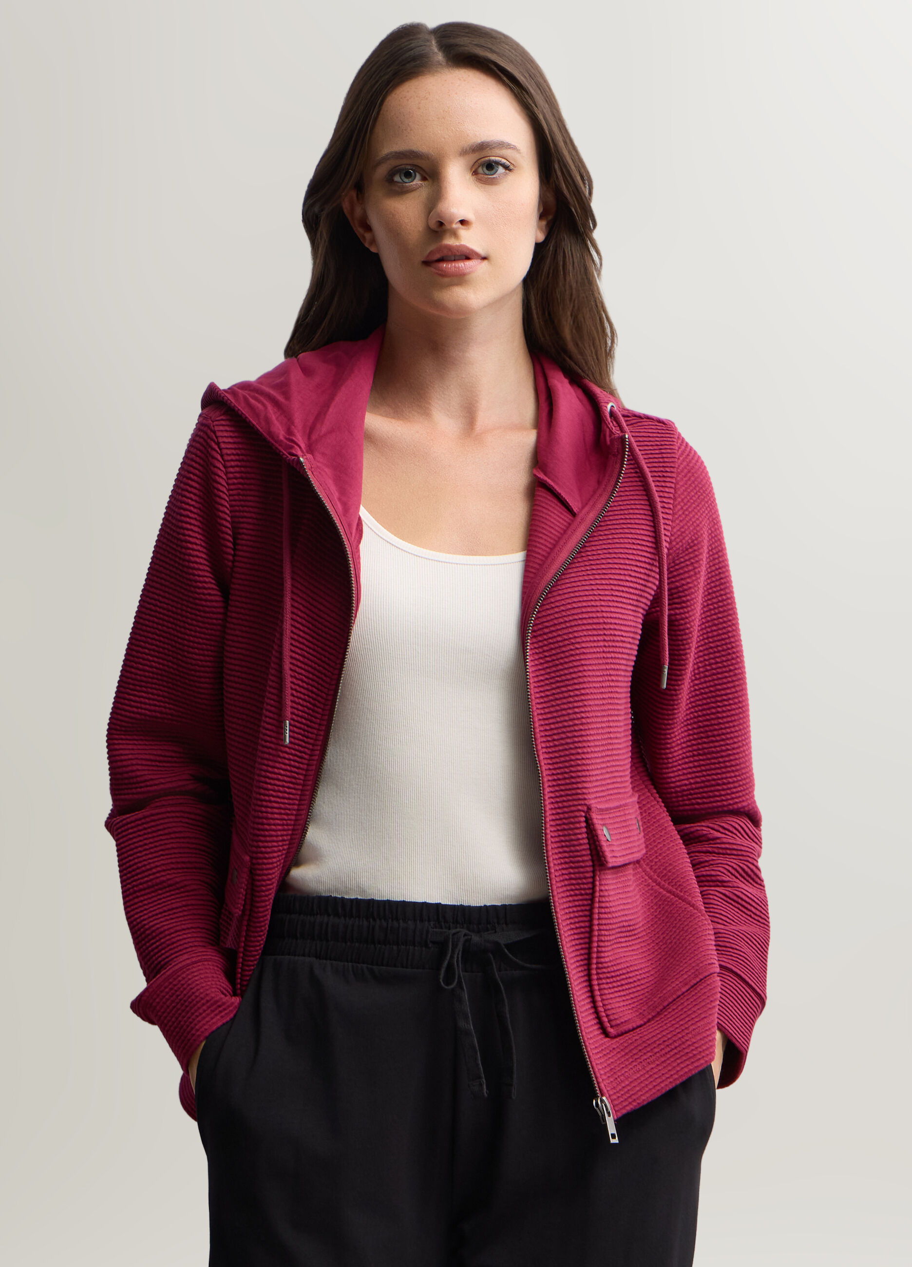 Felpa con cappuccio misto cotone ottoman donna_0