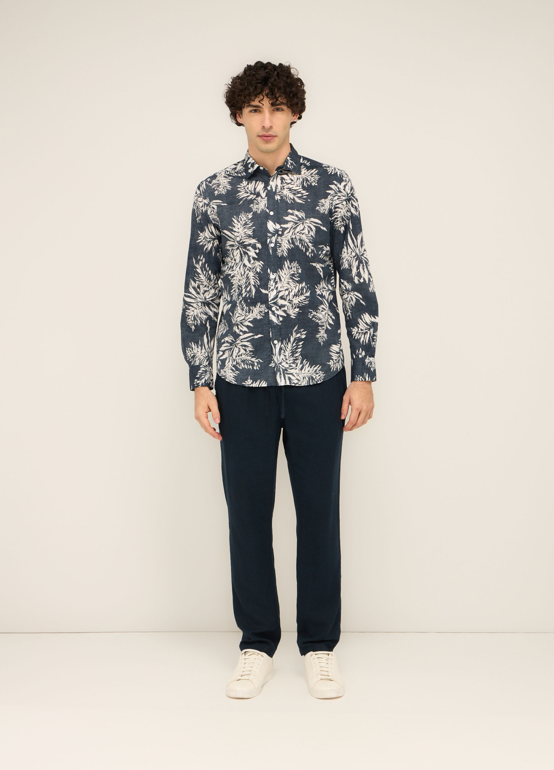 Pantaloni chino in misto lino con coulisse uomo