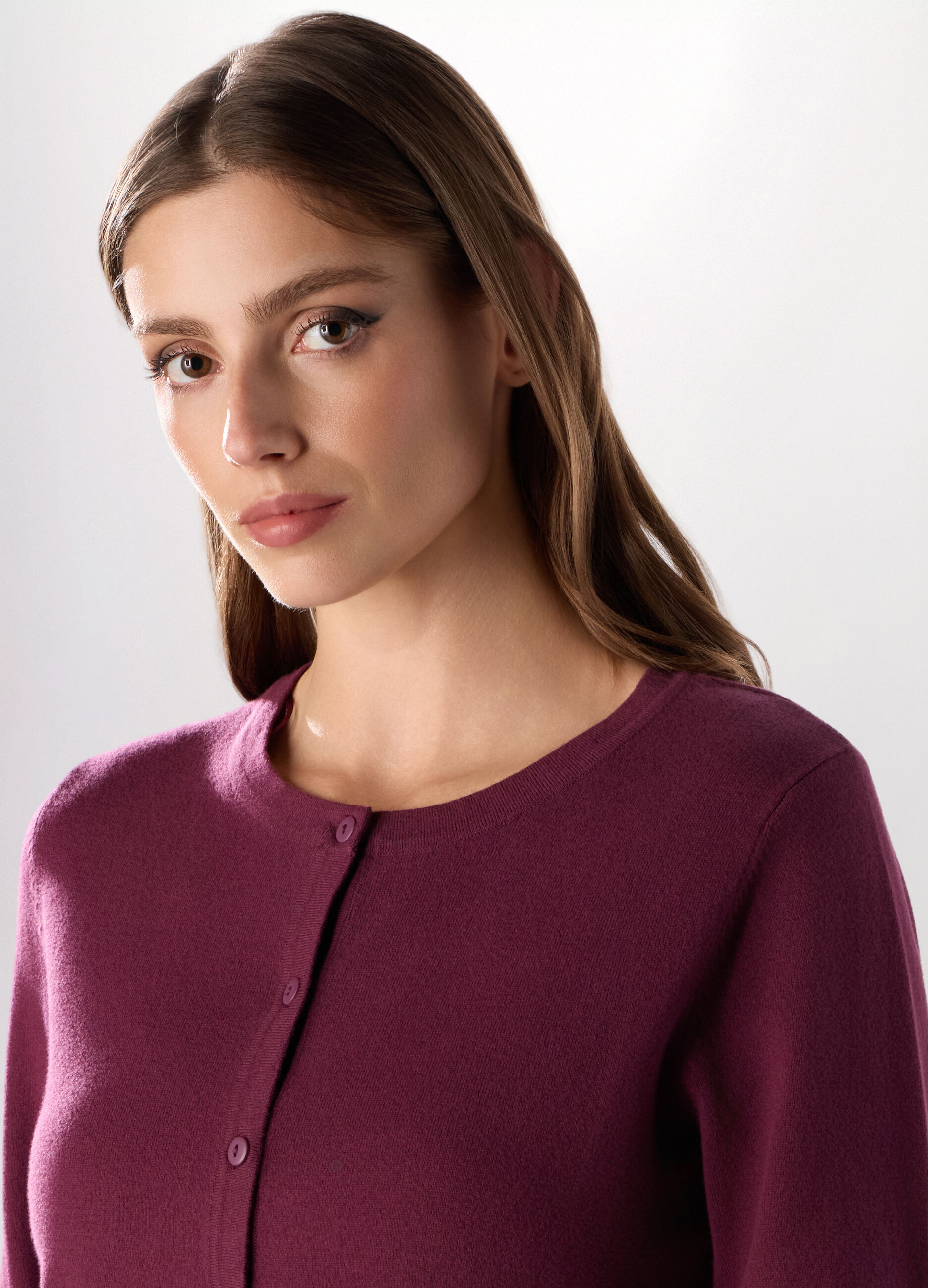 Cardigan a girocollo in misto cotone donna_2