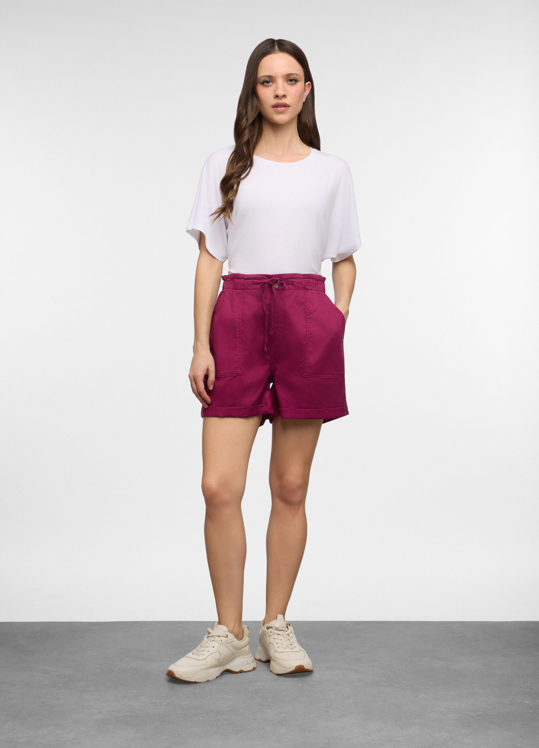 Short fit Straight con coulisse in vita in misto lyocell stretch donna_0