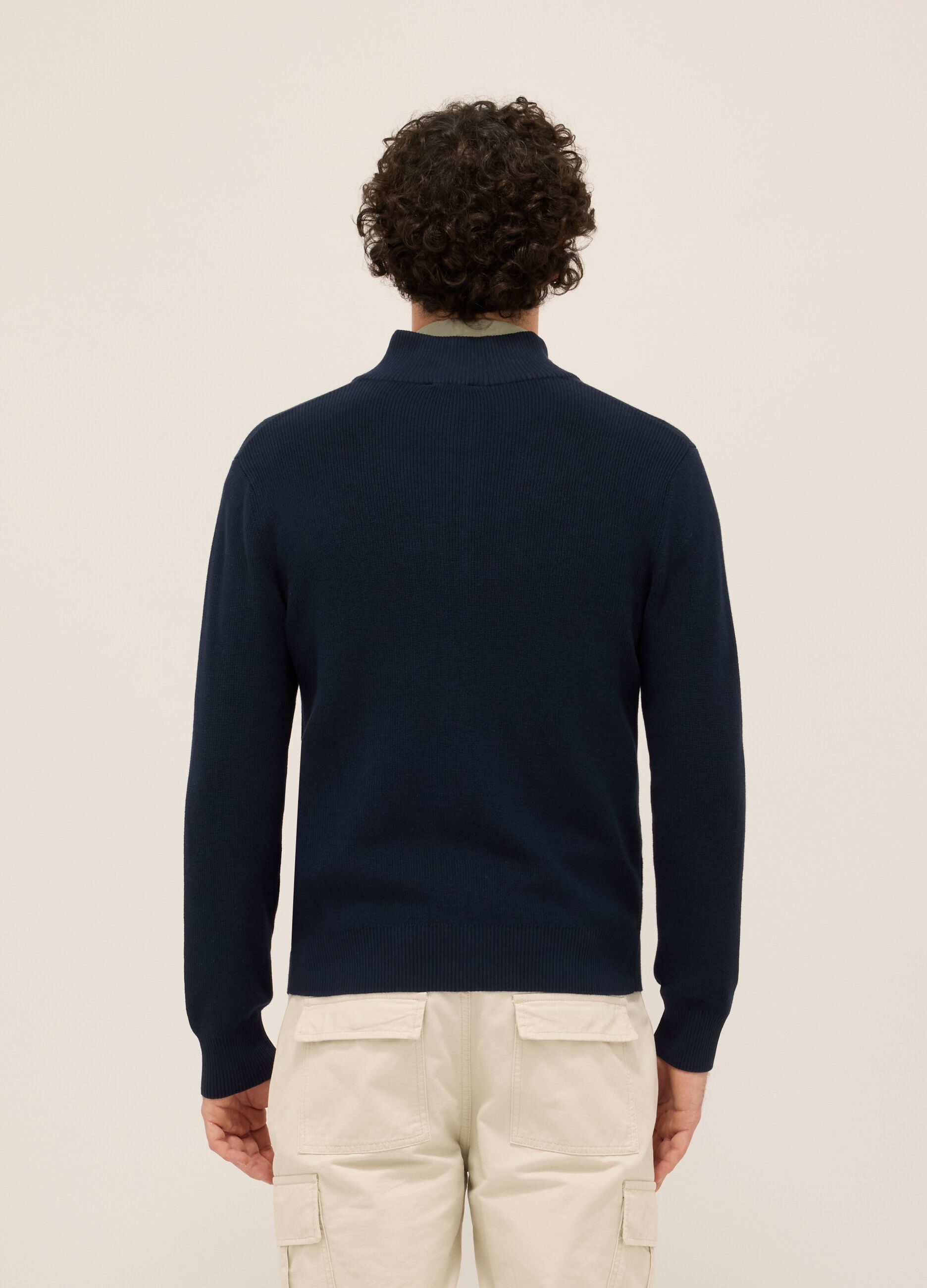 Cardigan lupetto con zip in puro cotone uomo_1