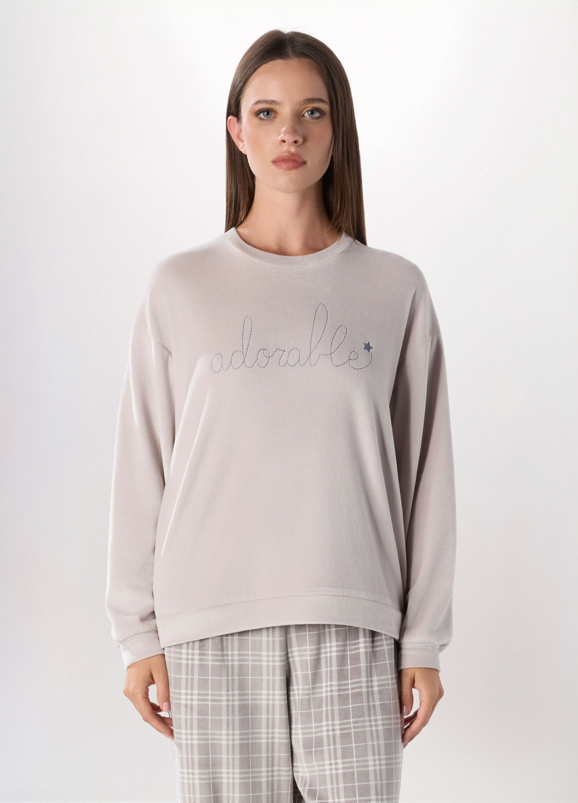 Top pigiama lungo in ciniglia donna_0