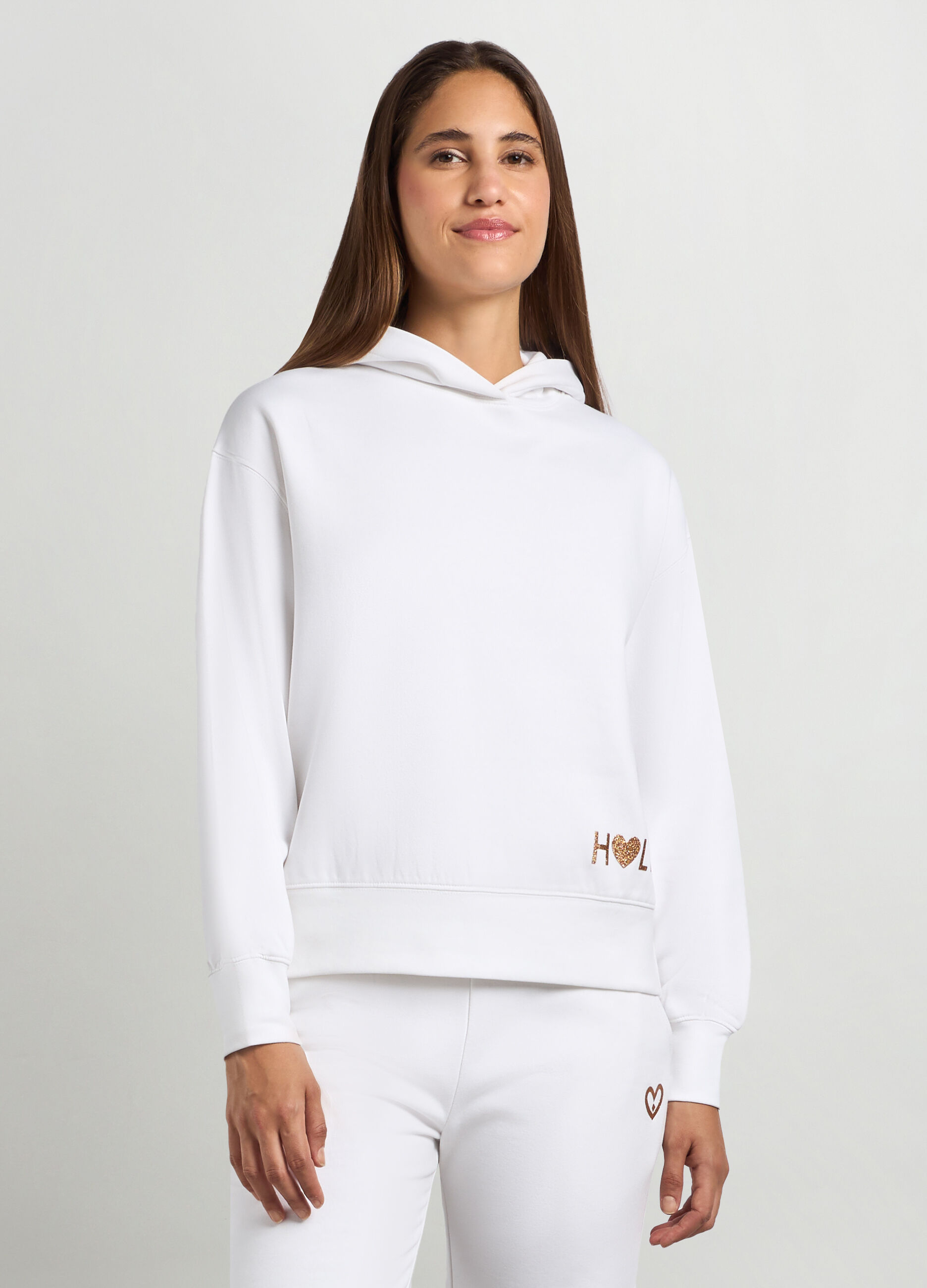 Felpa misto cotone con cappuccio fitness donna _0