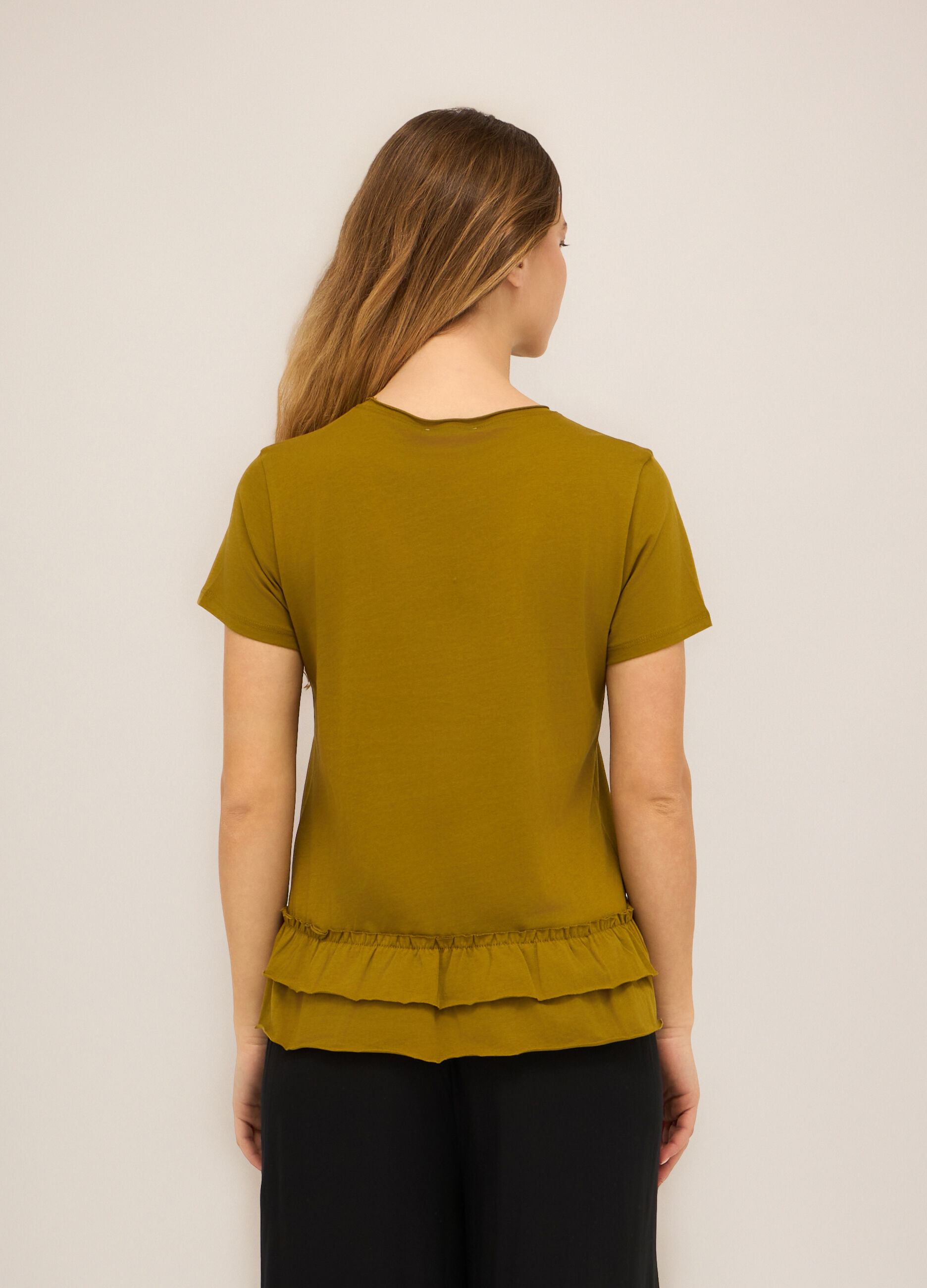 T-shirt in jersey di puro cotone con rouches donna_1