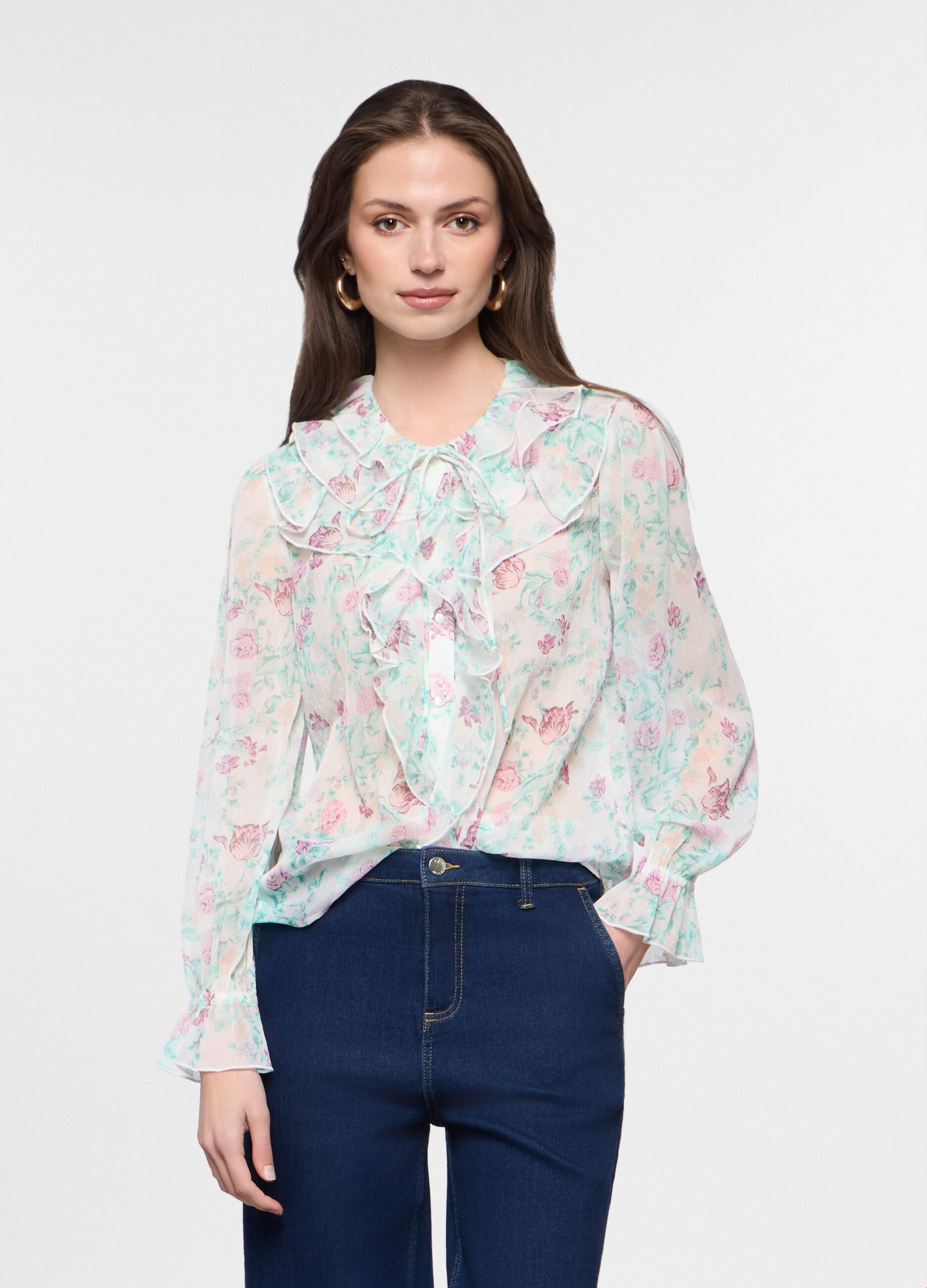 Camicia con volant in chiffon donna_0