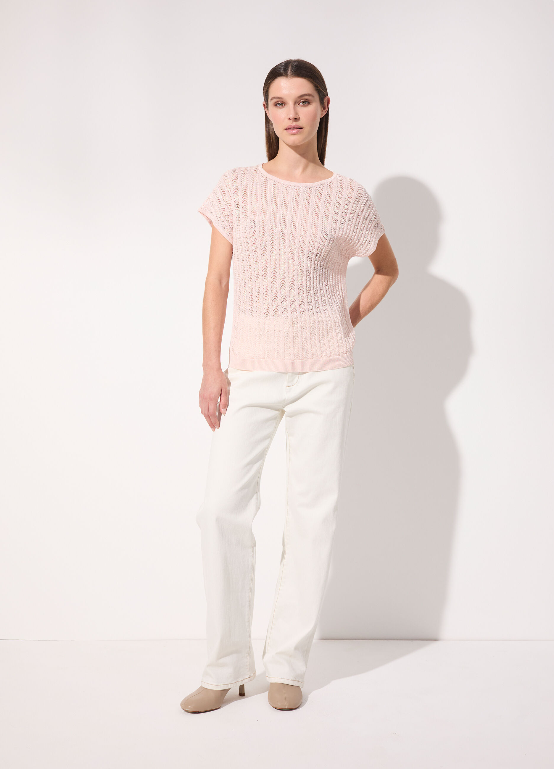 Tricot kimono a maniche corte in filo lurex donna_0