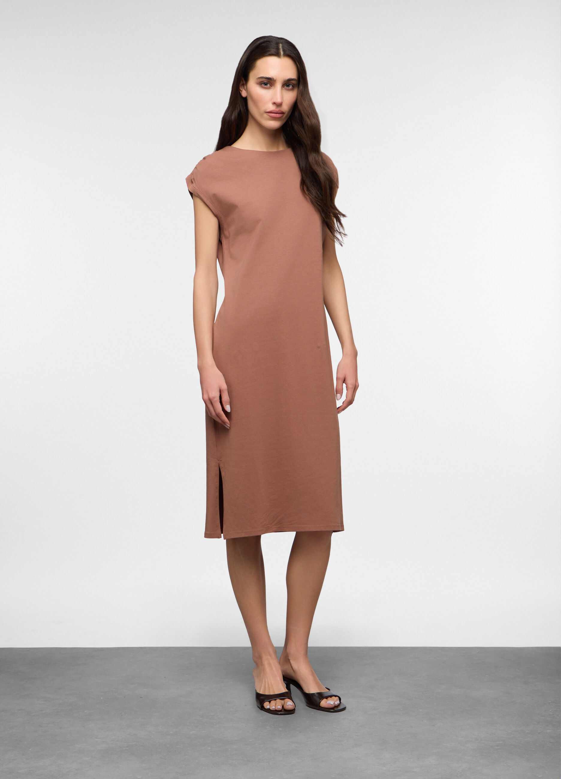 Abito smanicato in jersey di cotone stretch donna_0