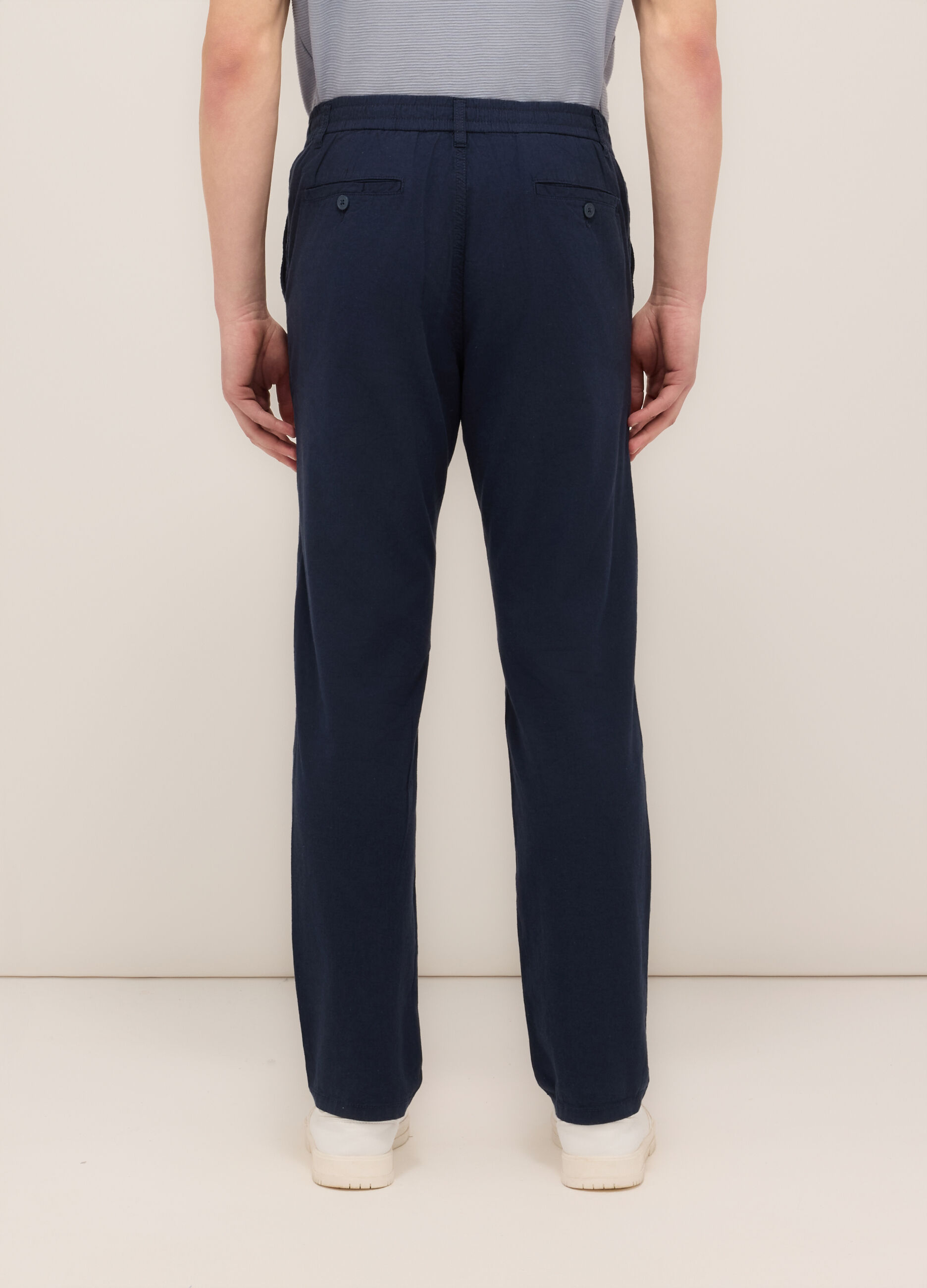 Pantalone chino in cotone e lino stretch uomo_1