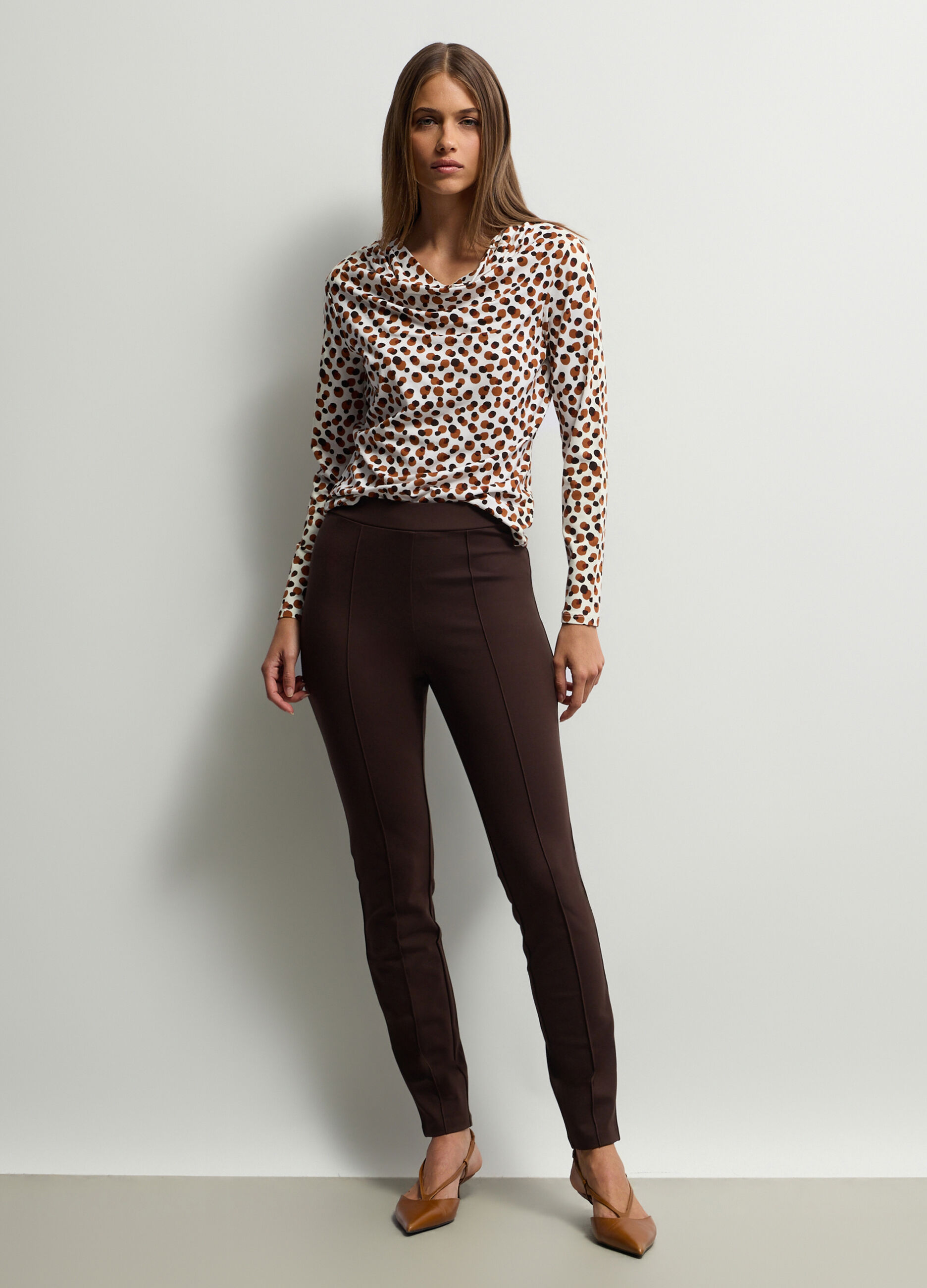 Leggings Slim Fit in punto Milano di misto viscosa stretch donna_0