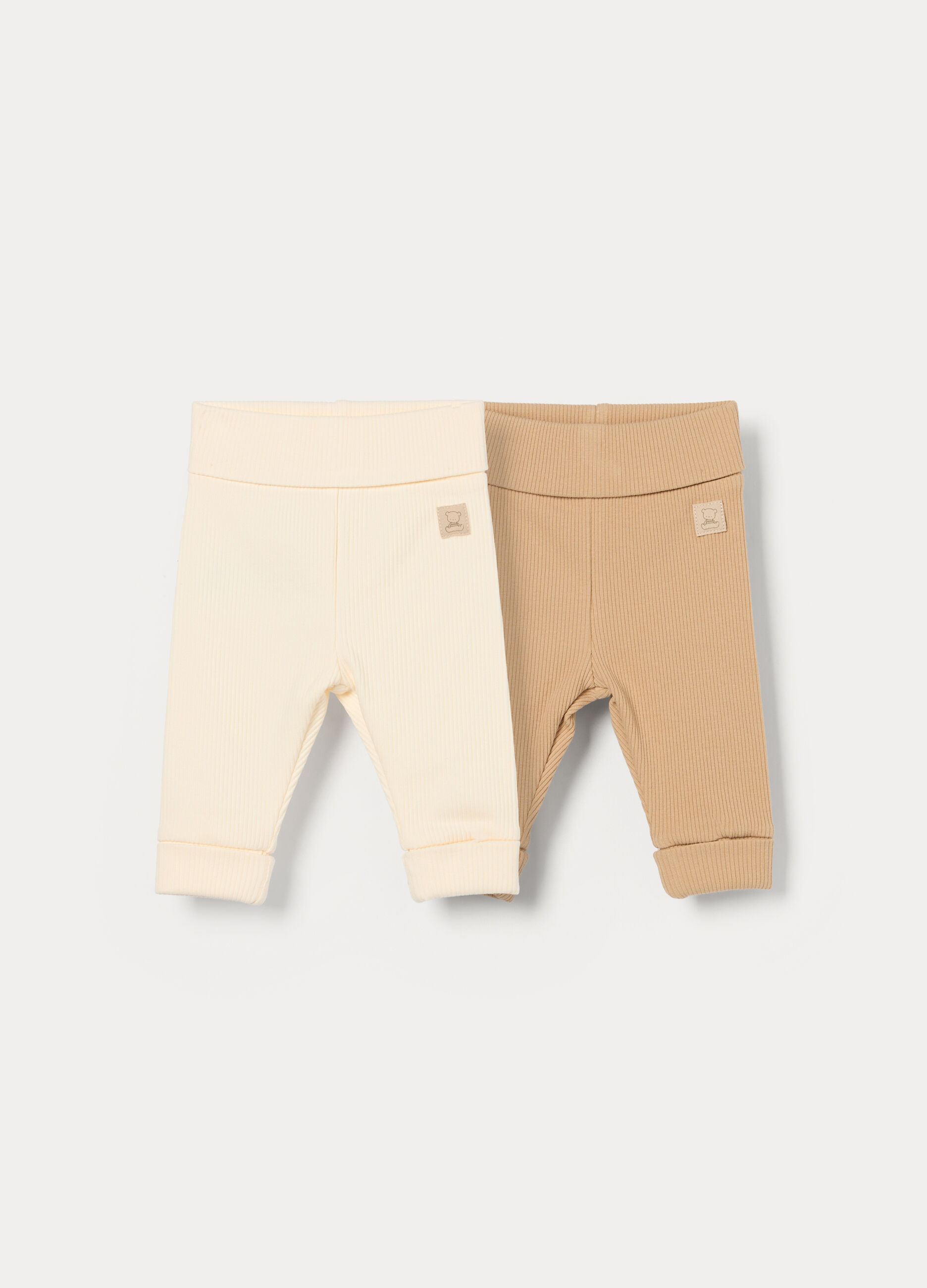 Pack 2 leggings in costina di cotone stretch _0