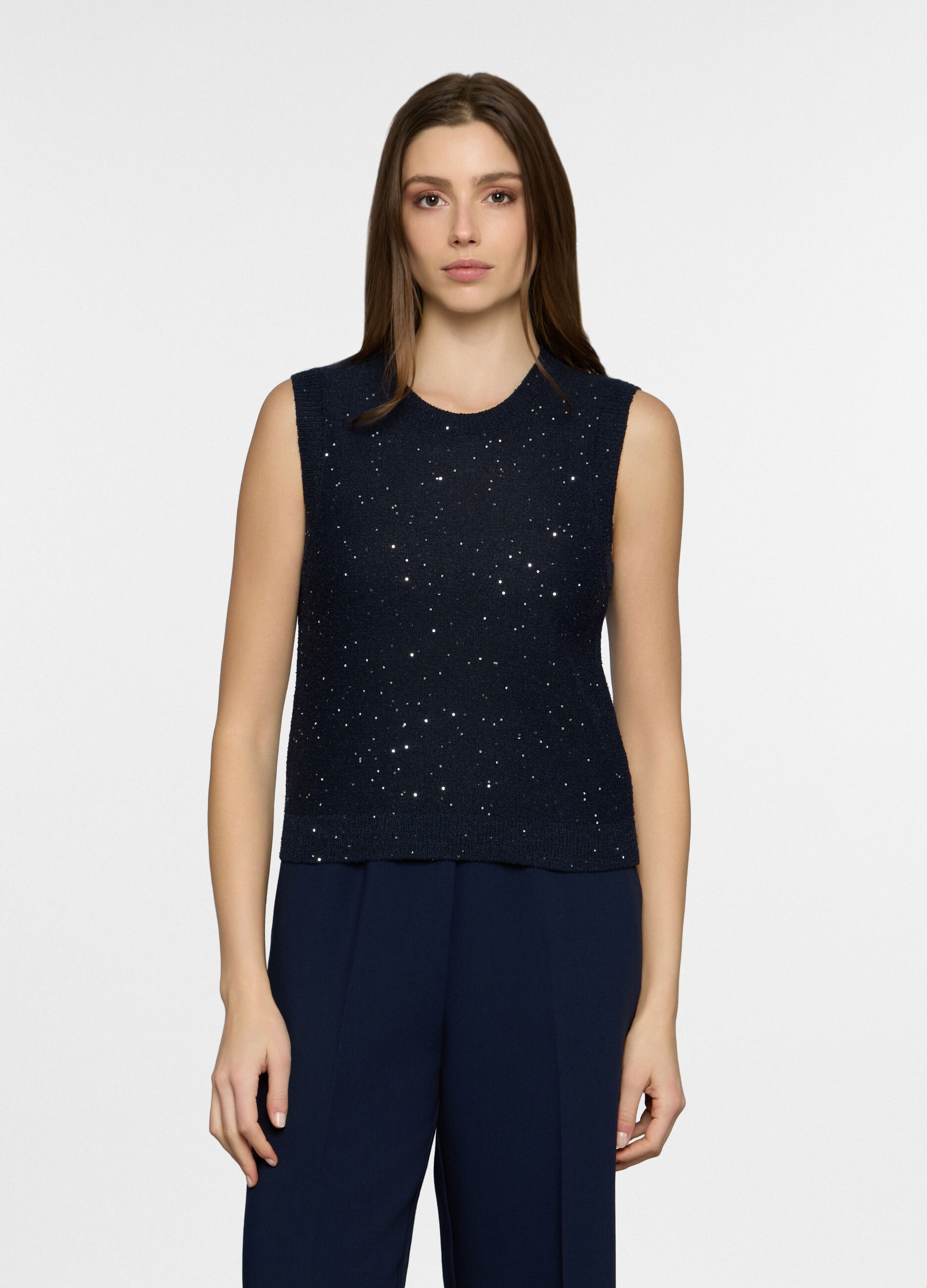 Top girocollo in maglia rasata donna_0