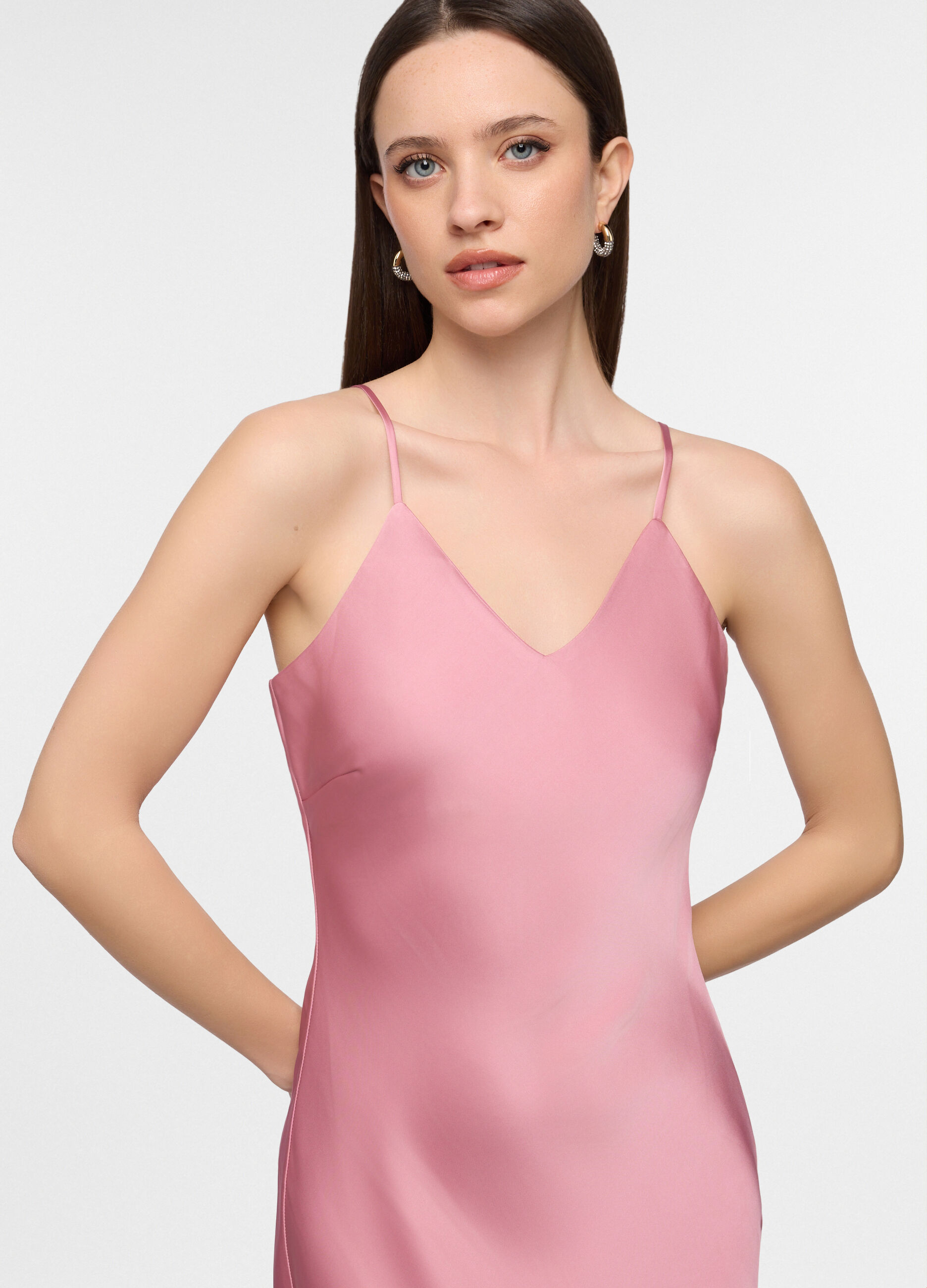 Abito lungo fitted in raso donna_2