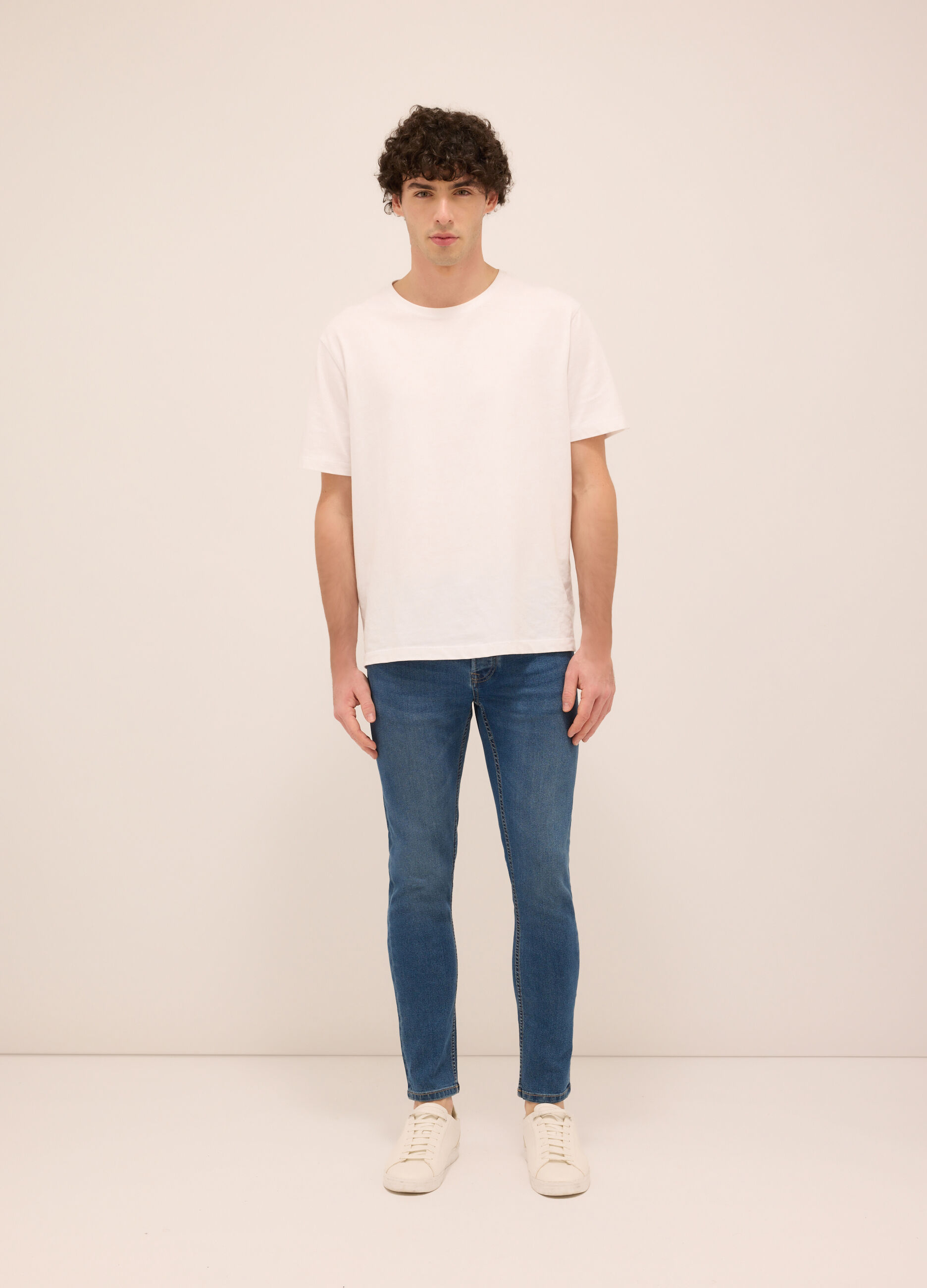 Jeans 5 tasche skinny in denim di cotone stretch uomo_0