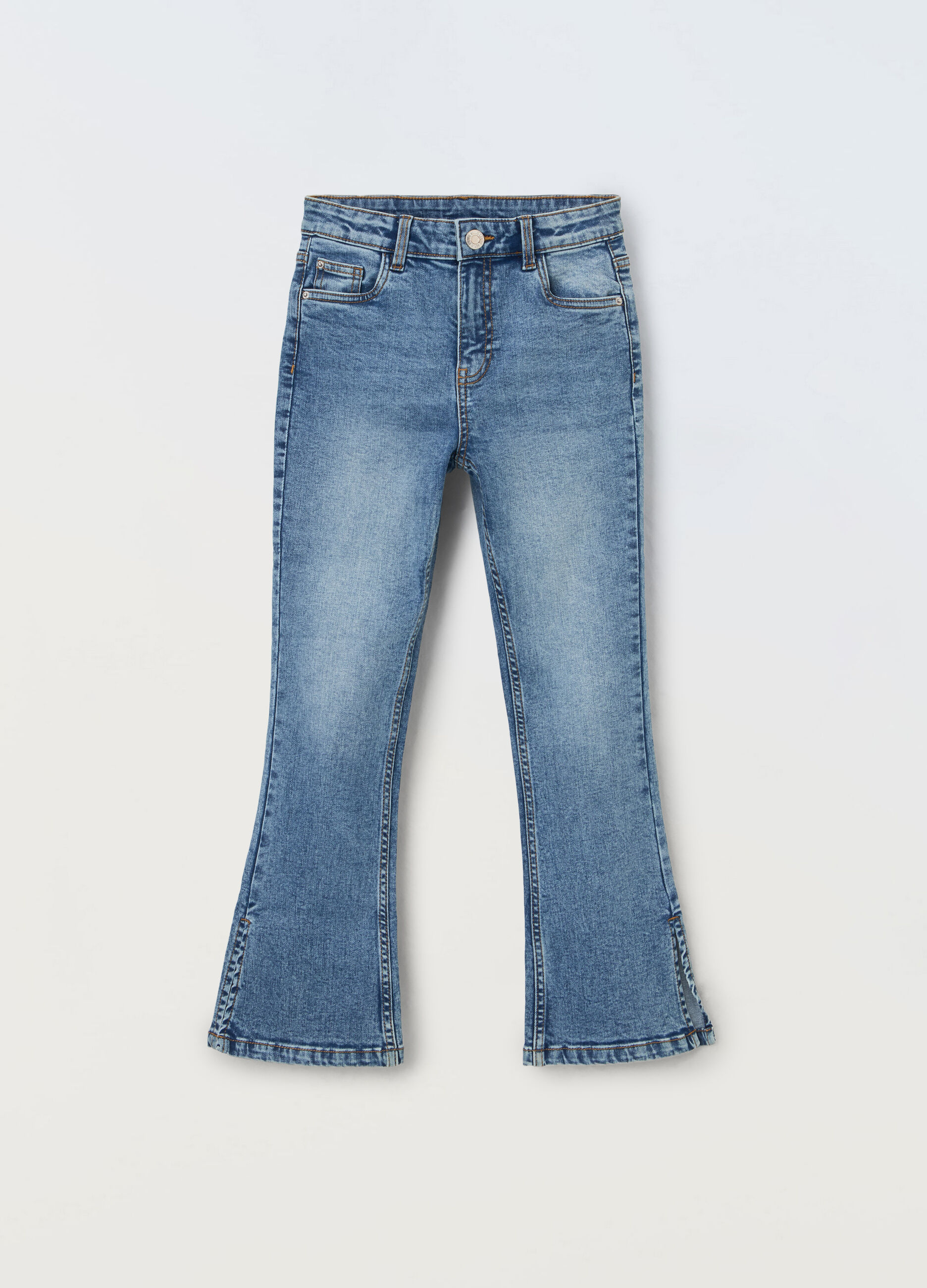 Pantaloni in denim di cotone stretch flare fit ragazza_0