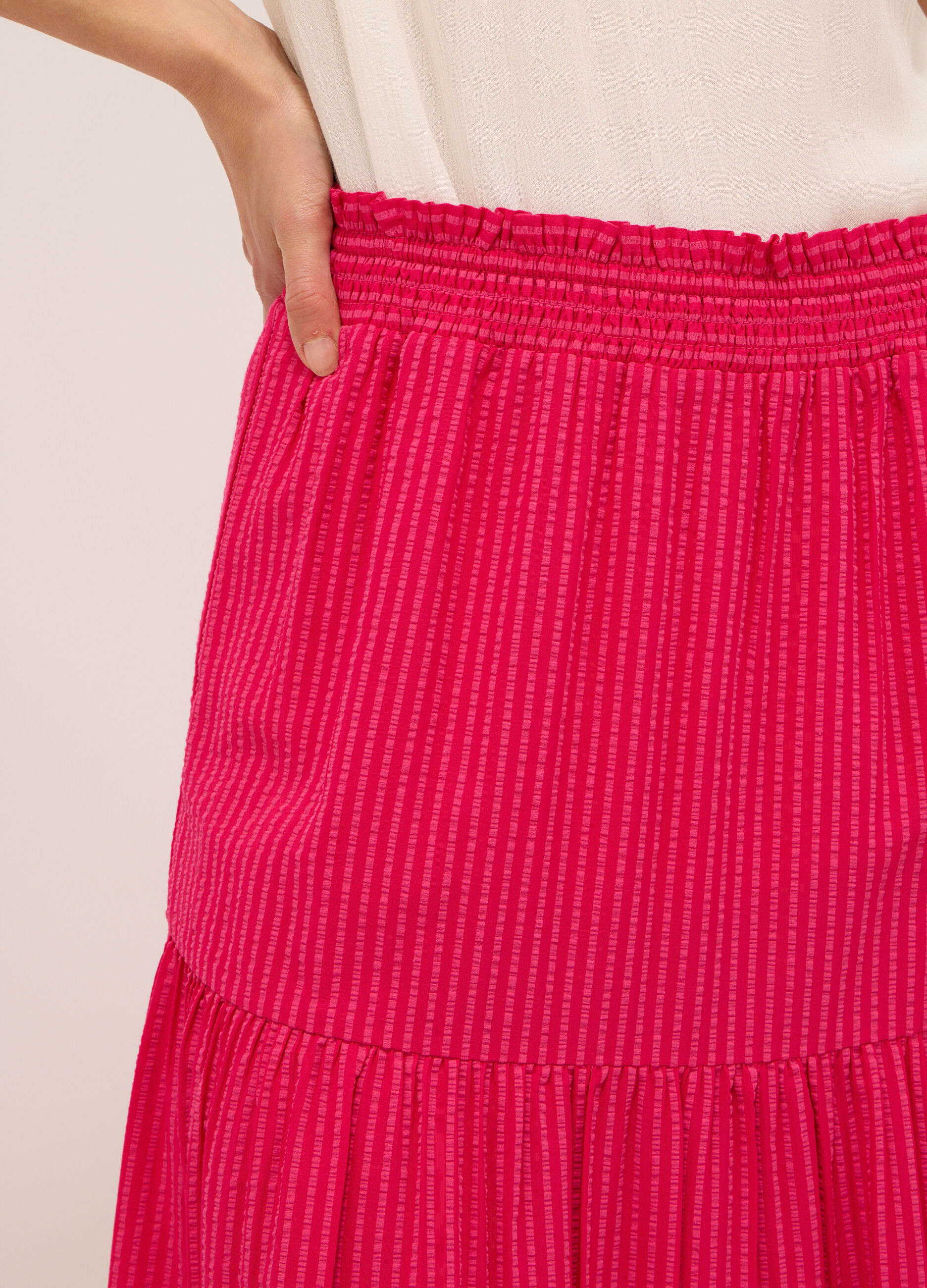 Gonna lunga a balze in misto cotone seersucker donna_2