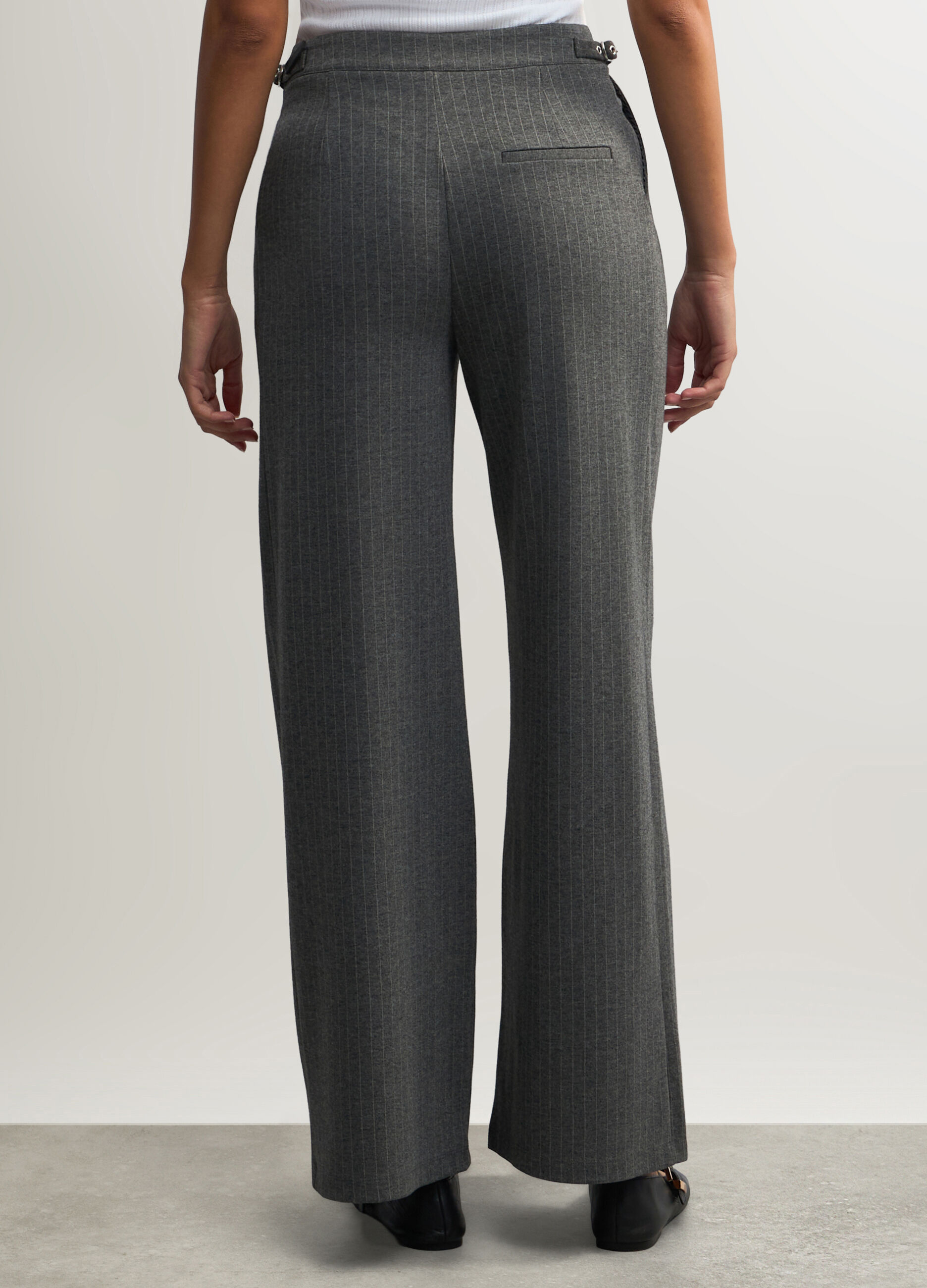 Pantaloni Straight Fit gessati misto viscosa stretch donna_2