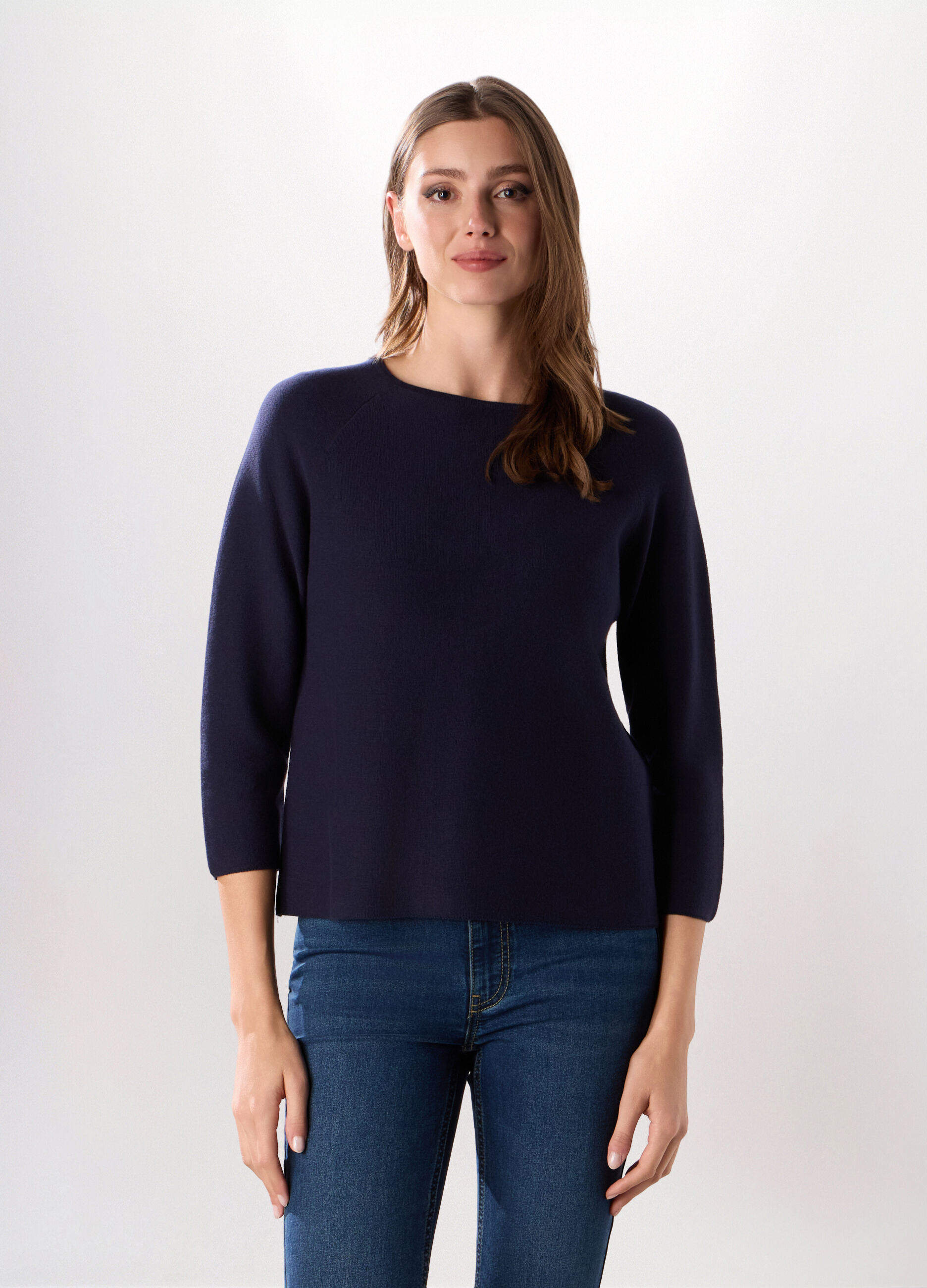 Pullover con manica a 3/4 in misto cotone donna_0
