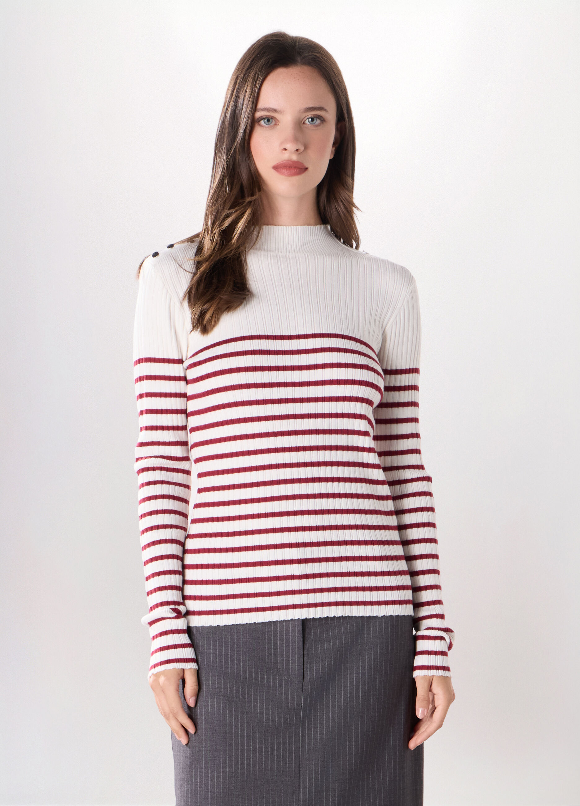 T-shirt in costina misto viscosa donna_0