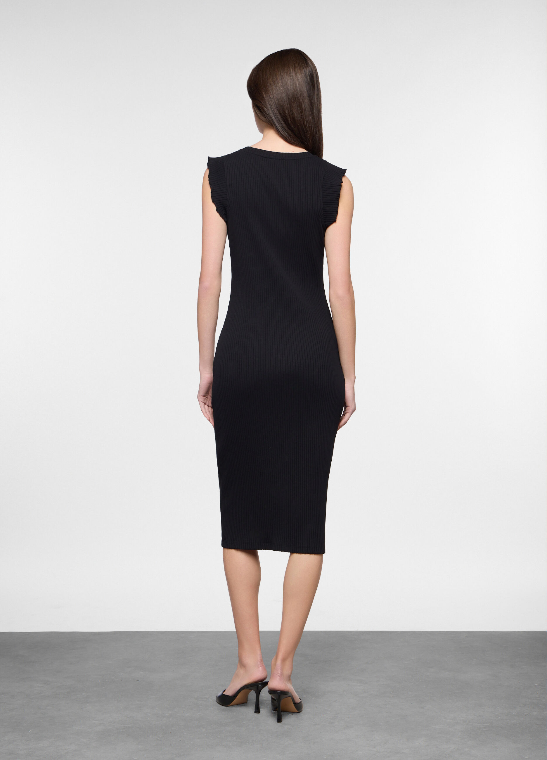 Abito lungo fitted in costina di cotone stretch donna_1