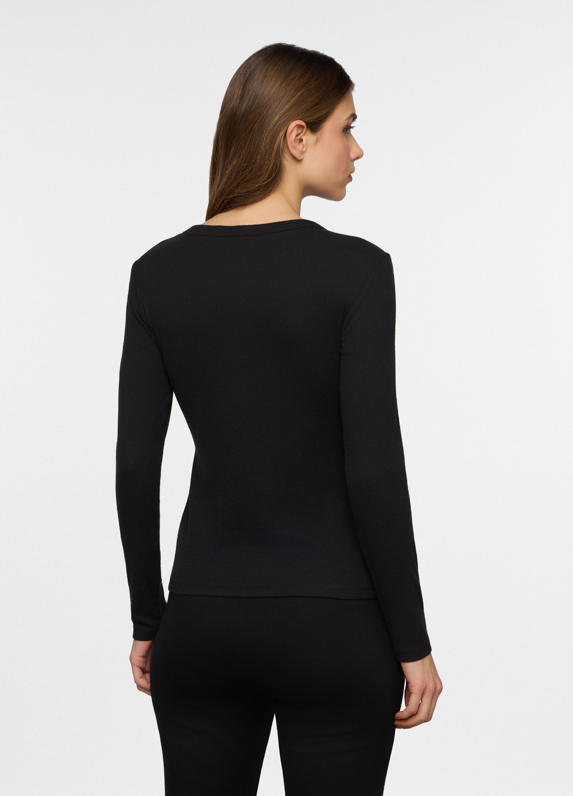 Cardigan girocollo in costina stretch donna_1