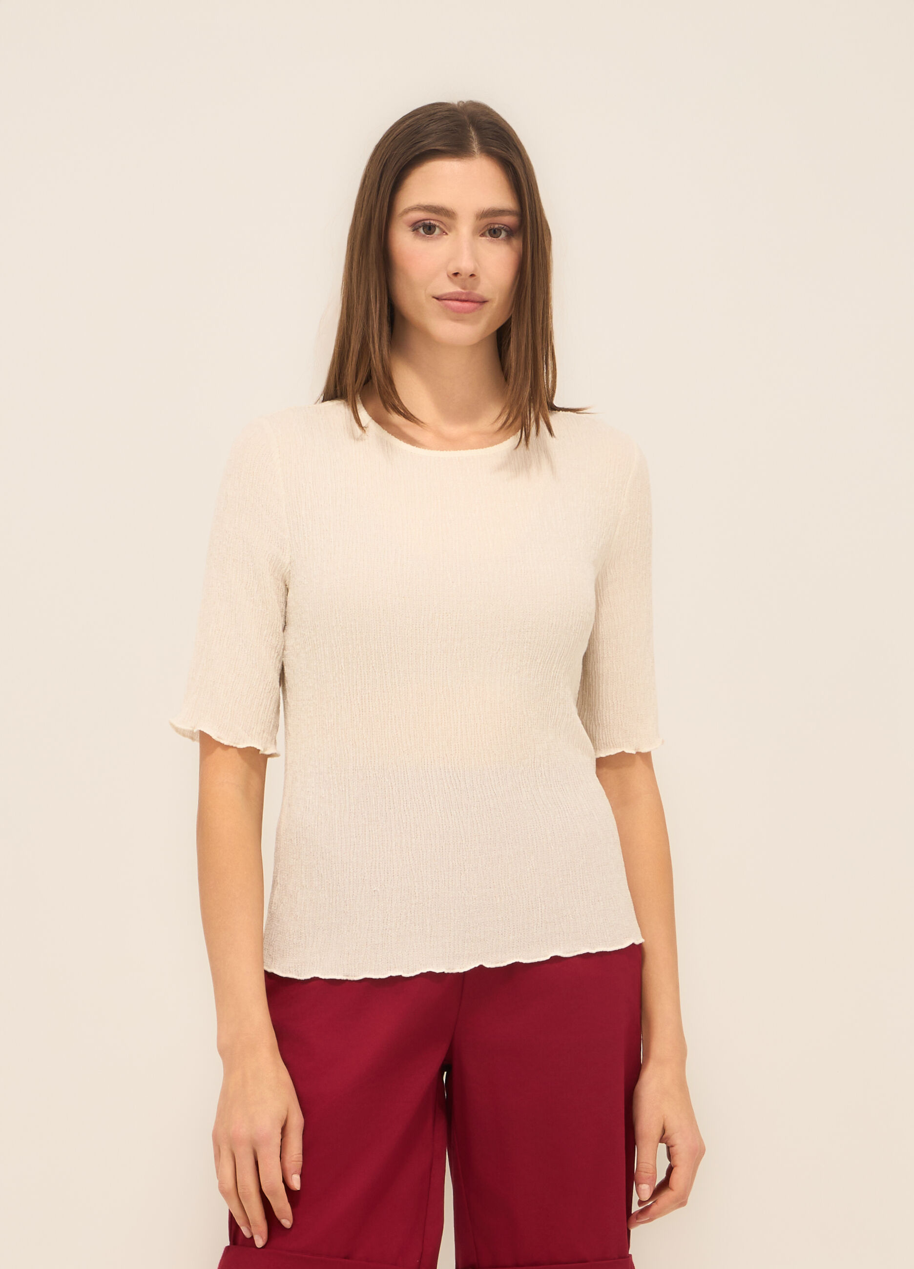 T-shirt misto viscosa crinkle donna_0