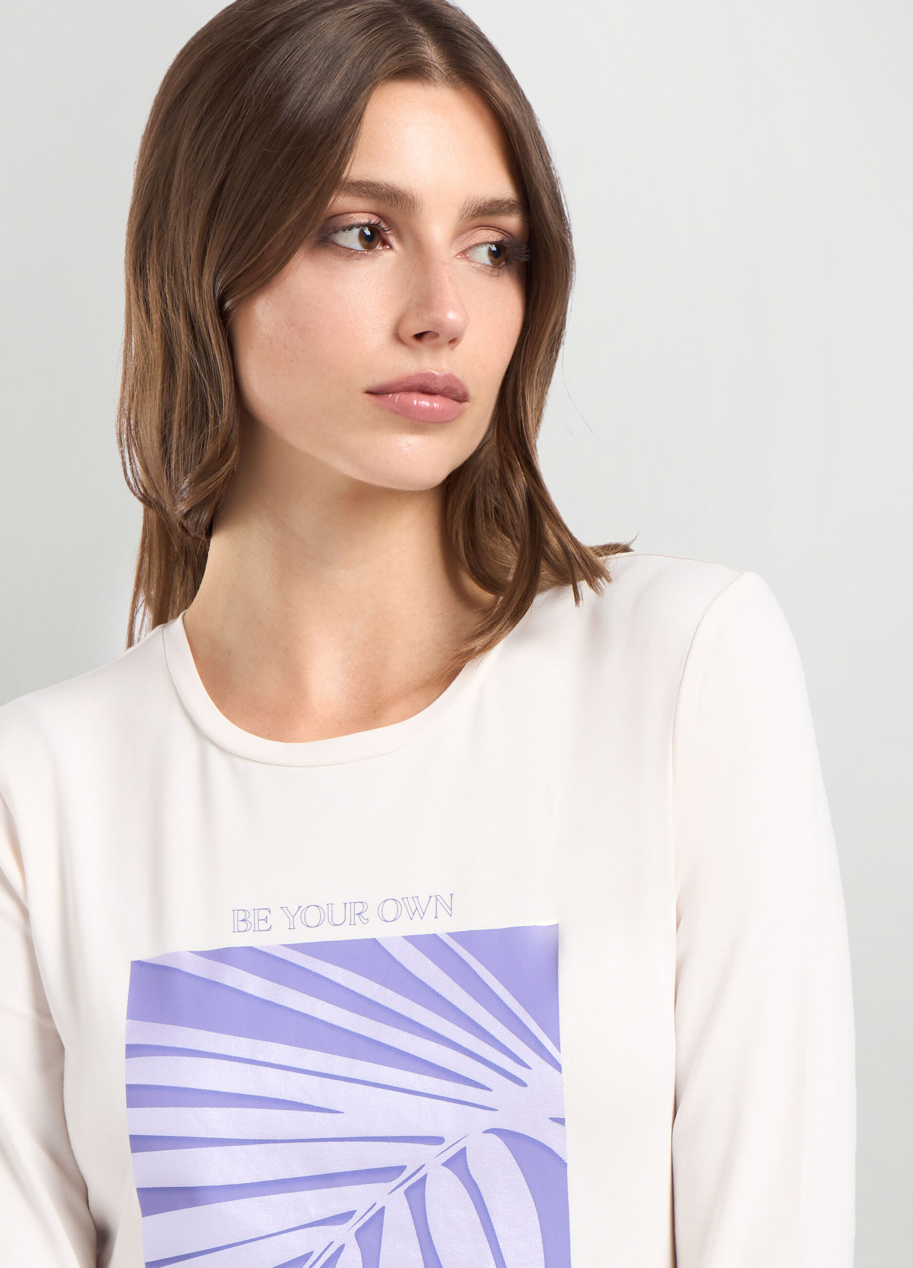 T-shirt in cotone stretch con stampa donna_2