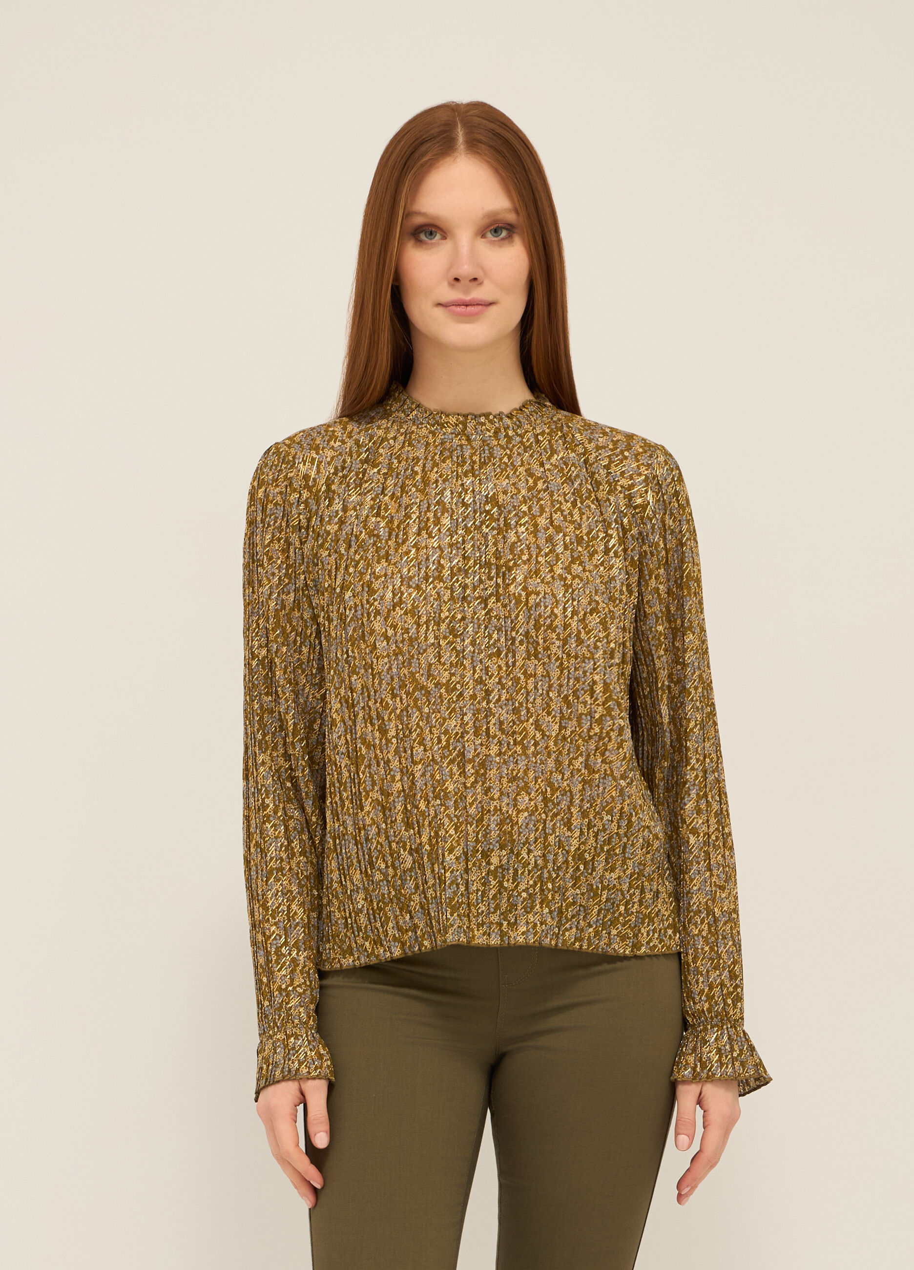 Blusa plissettata con stampa donna_0