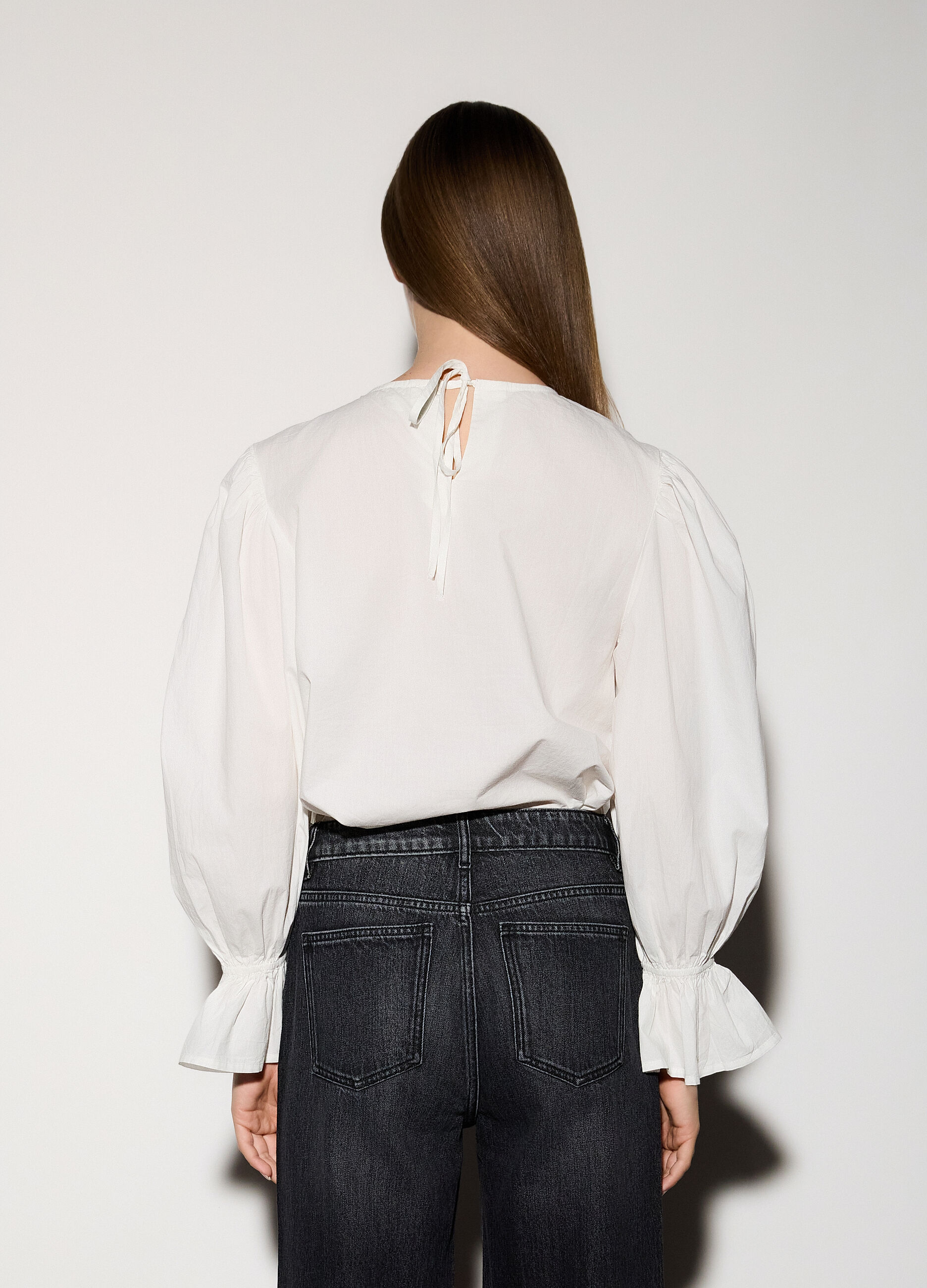 Blusa girocollo in popeline donna_2