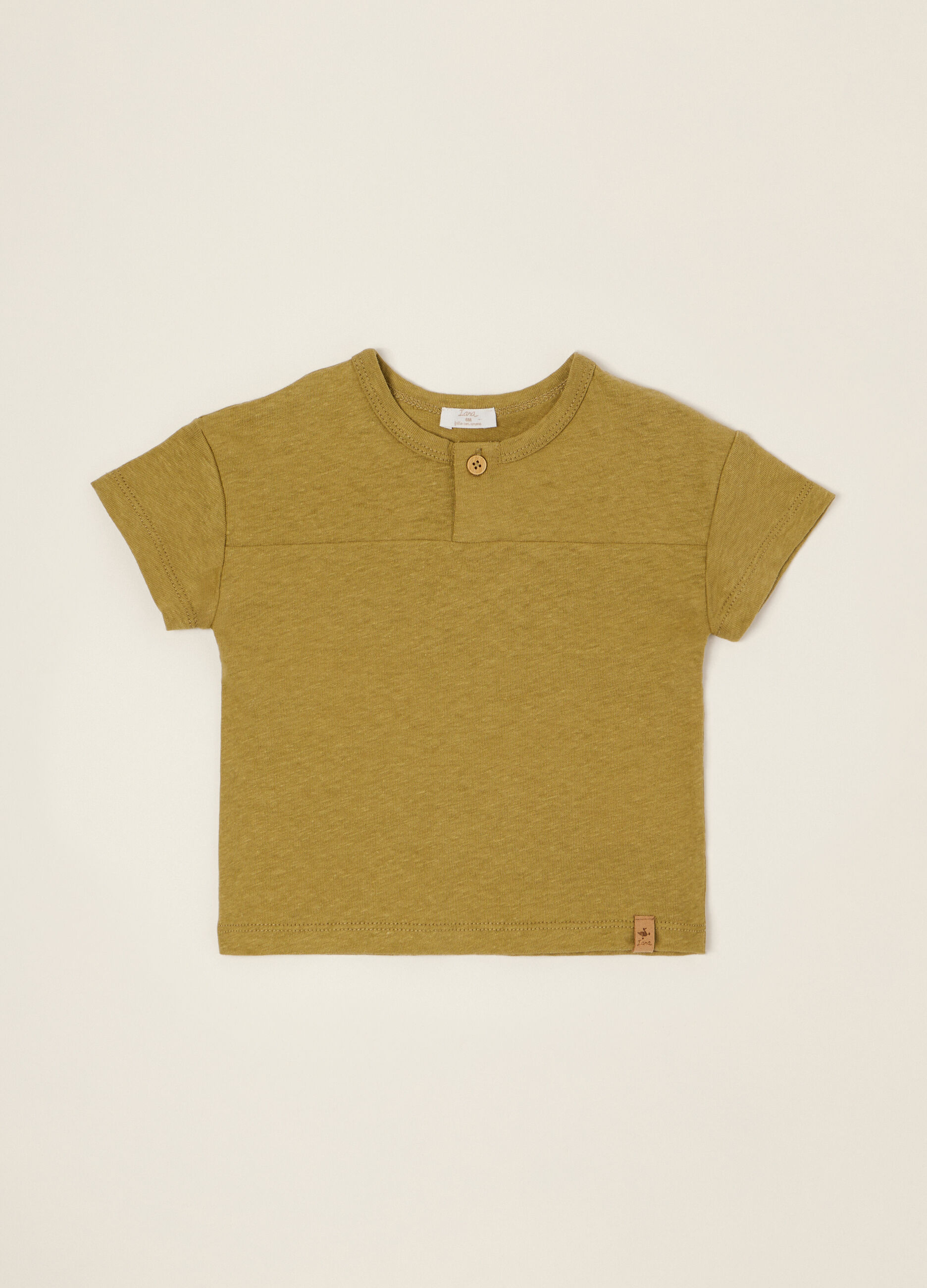T-shirt verde in misto lino e cotone_0