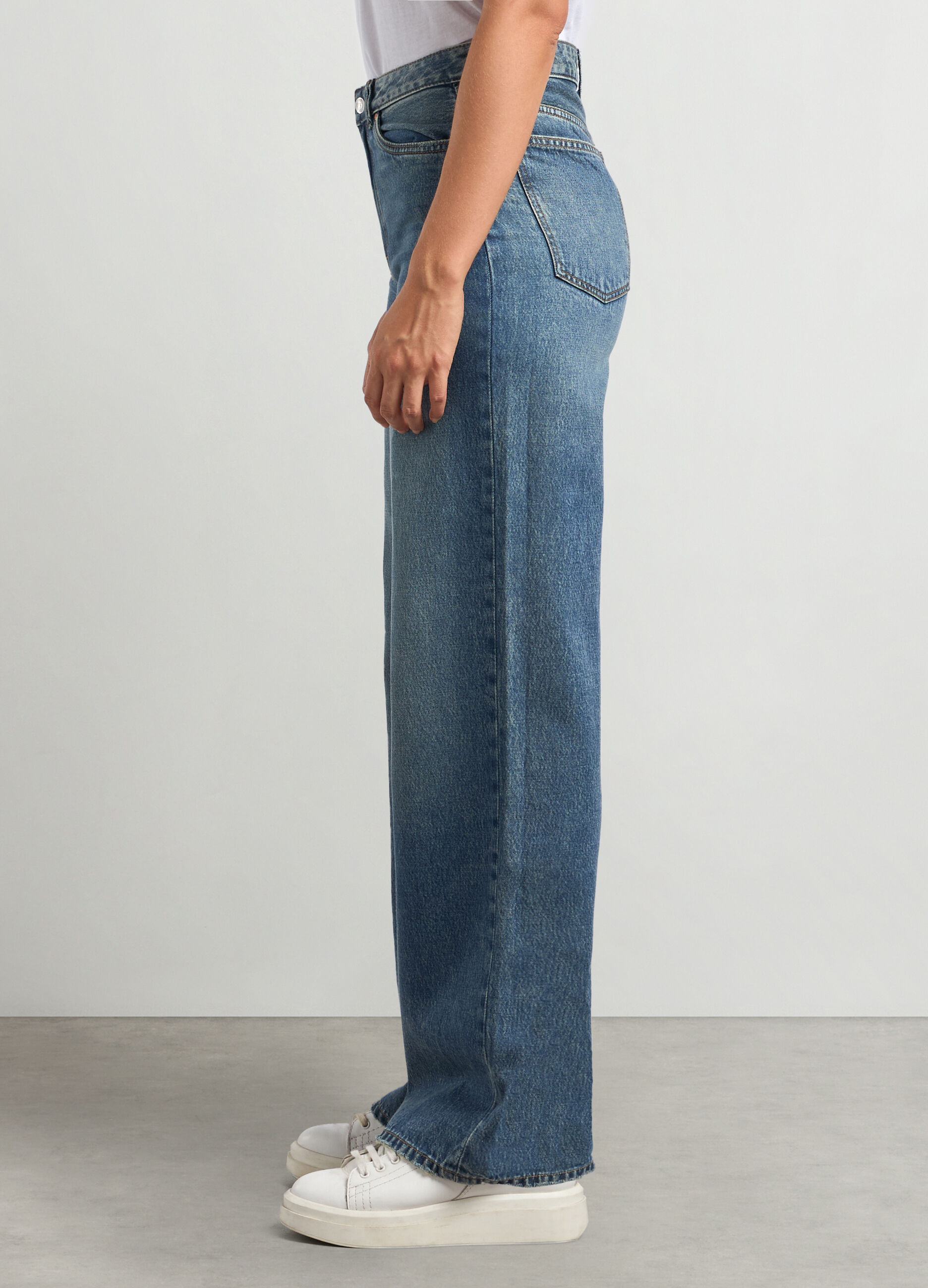 Pantaloni flare fit in denim di misto cotone donna_2