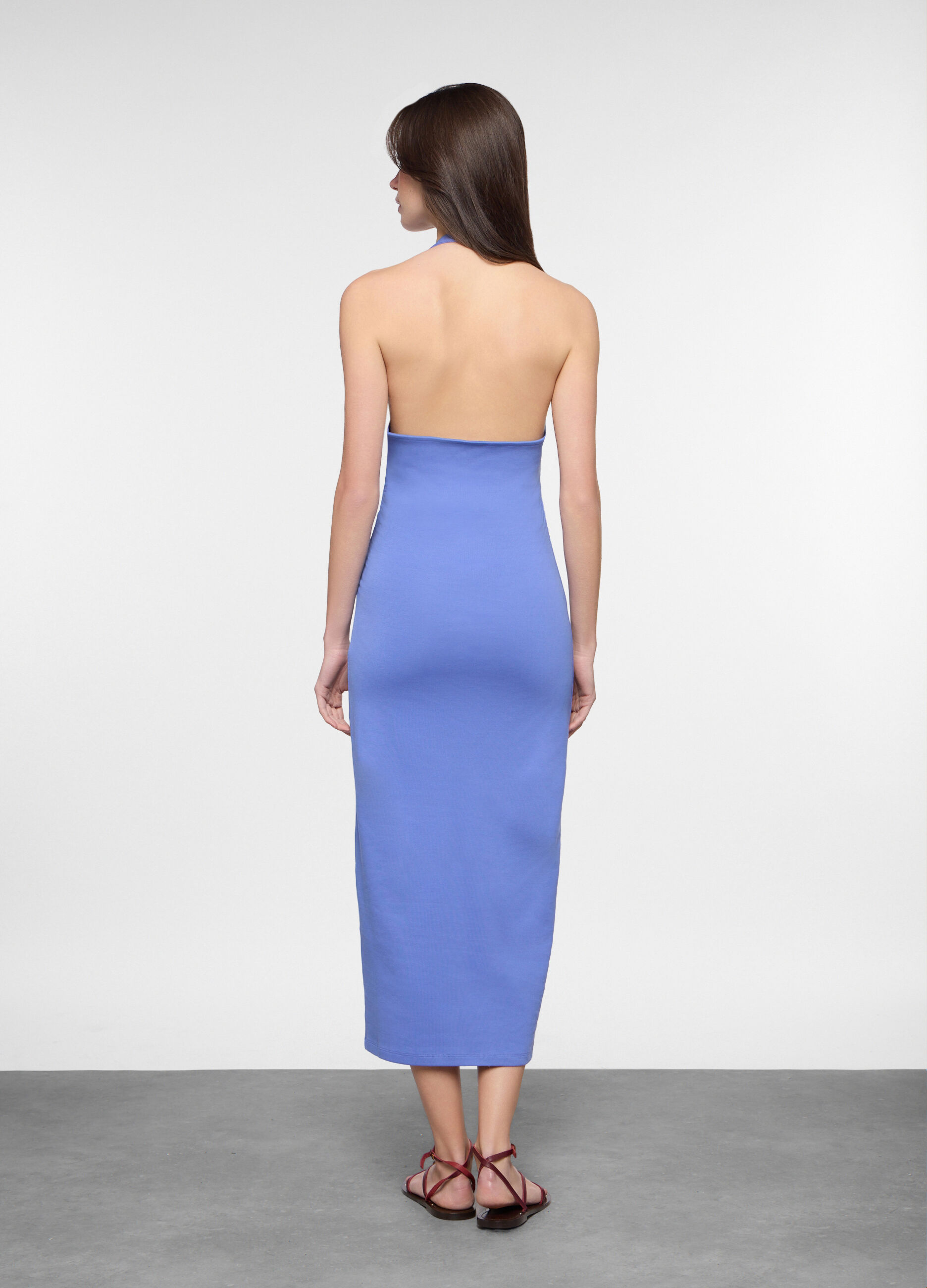 Abito lungo fitted in costina di cotone stretch donna_1