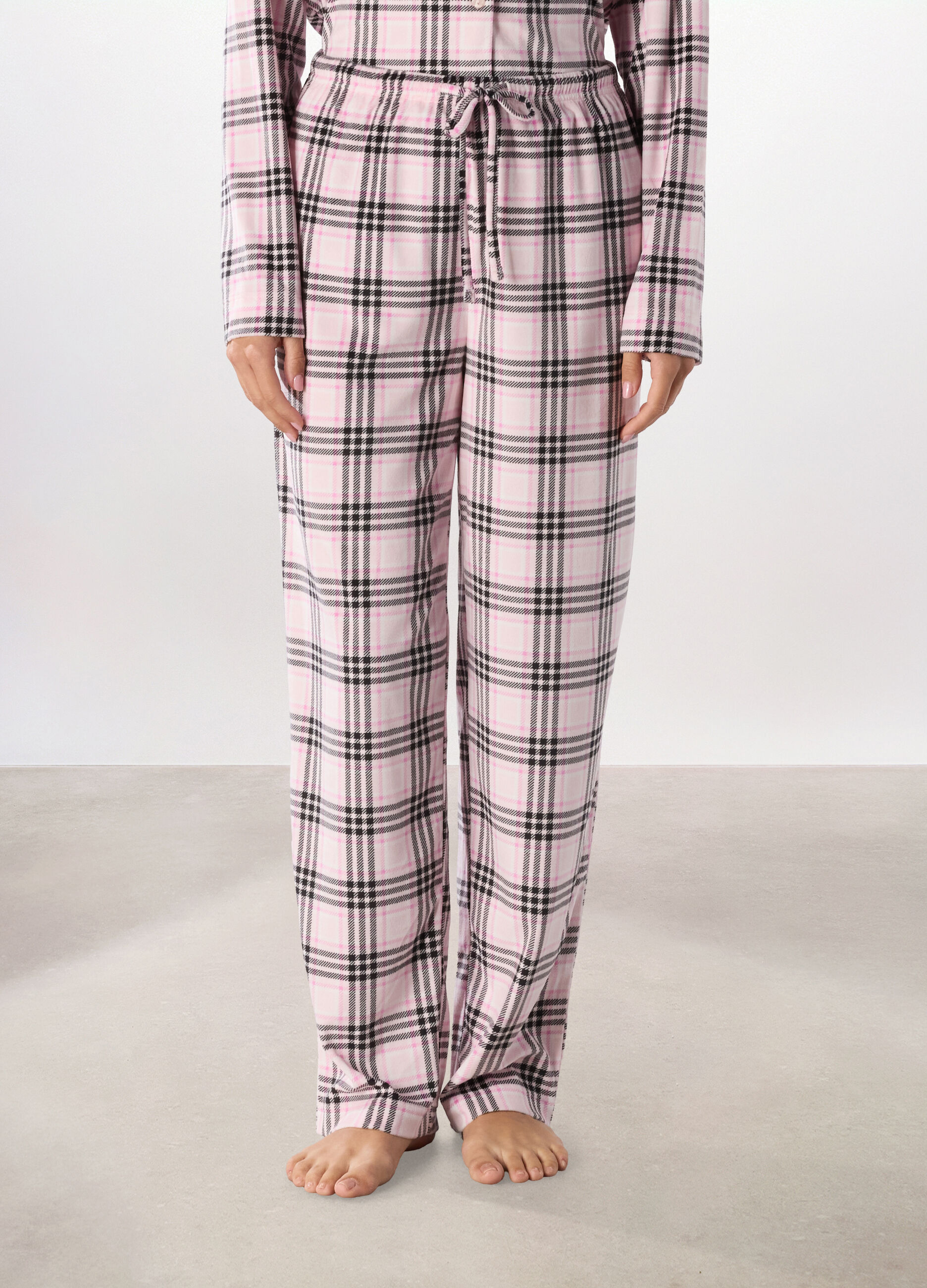 Pantalone pigiama lungo in velours a quadri donna_1