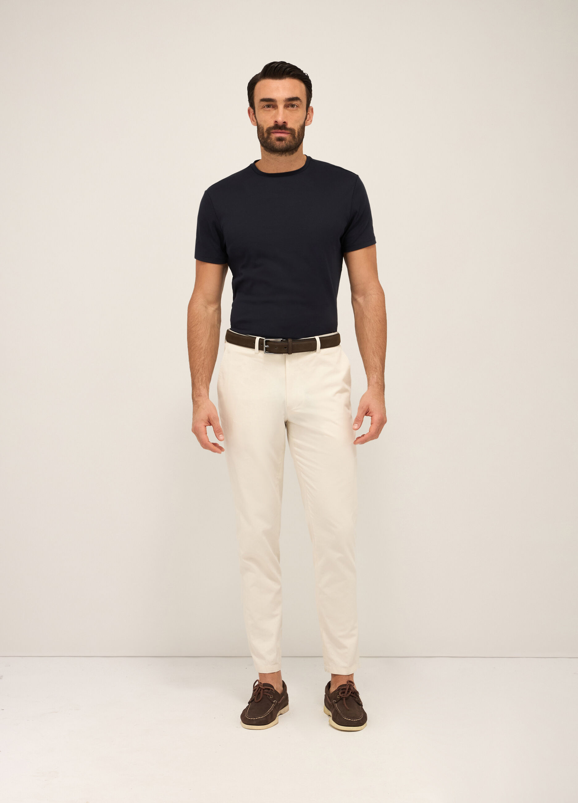 Pantaloni chino slim fit in cotone e lino uomo