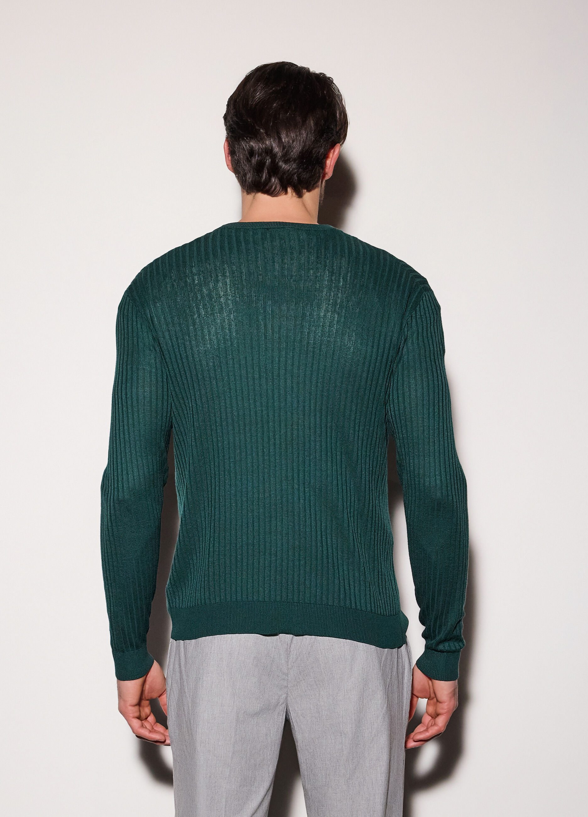 Maglione a costa piatta in cotone e modal uomo_1