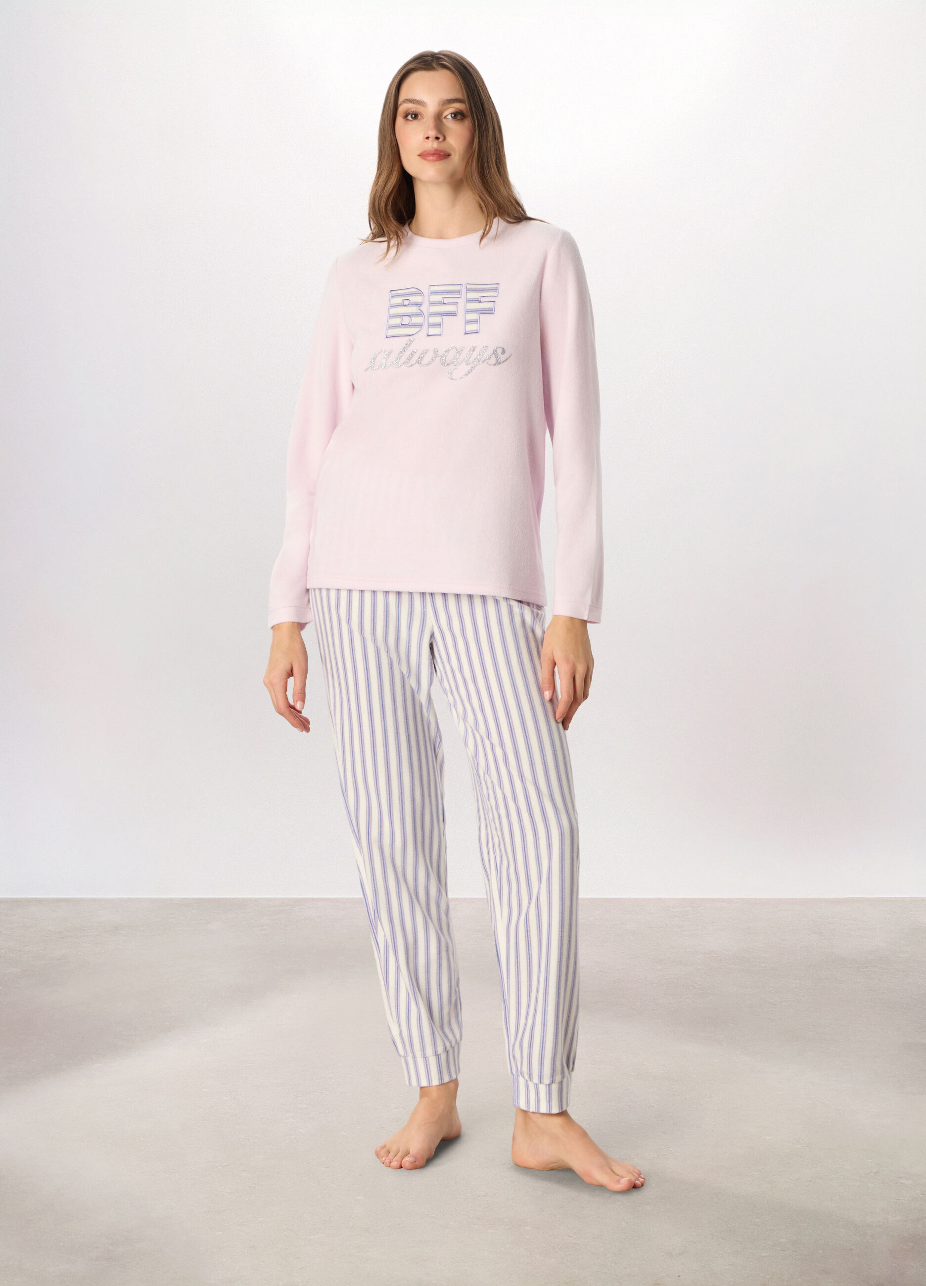 Set pigiama lungo in micro pile donna_0